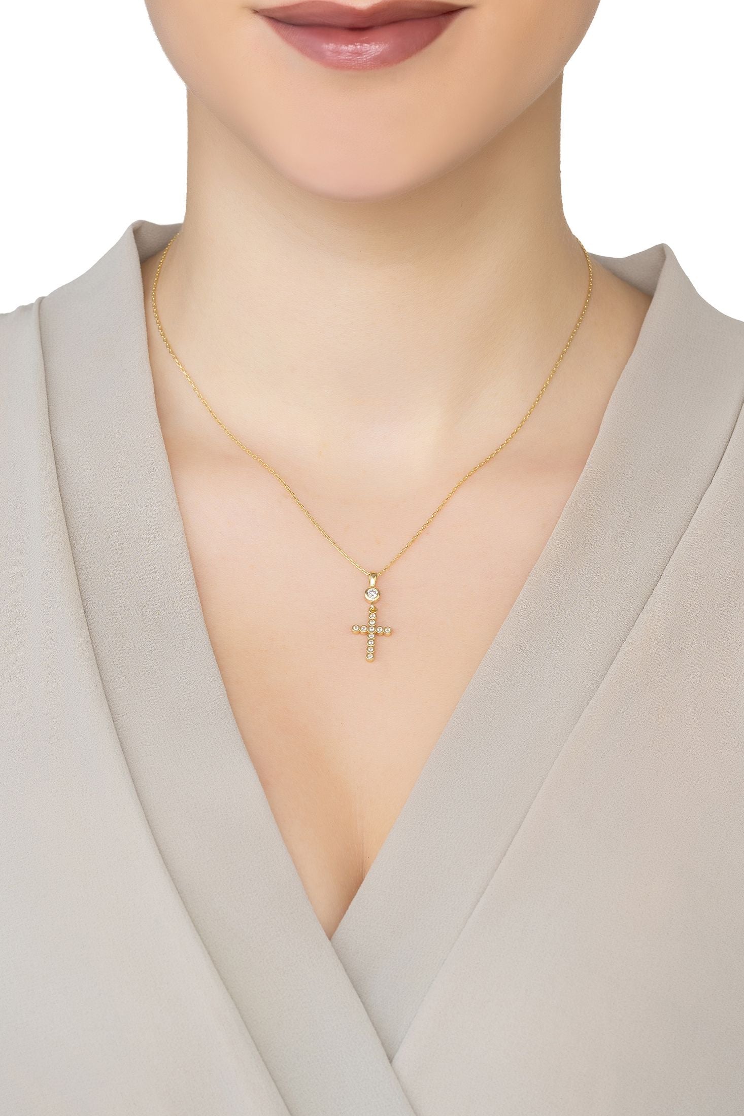 Angled view of Sparkling Fashion Pendant Necklace Gold, showing gold finish and the jewellery profile.