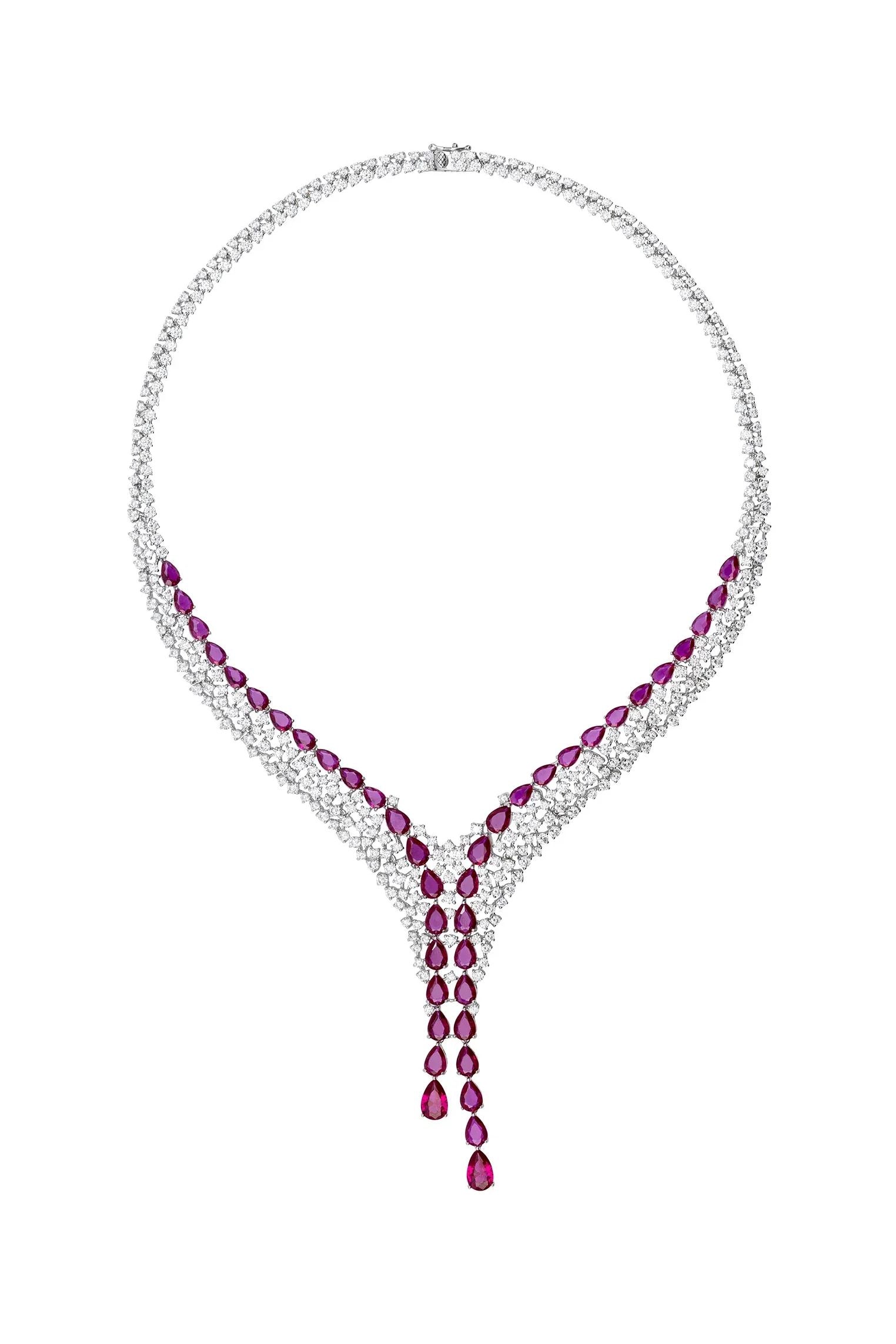 Ruby teardrops diamond necklace.