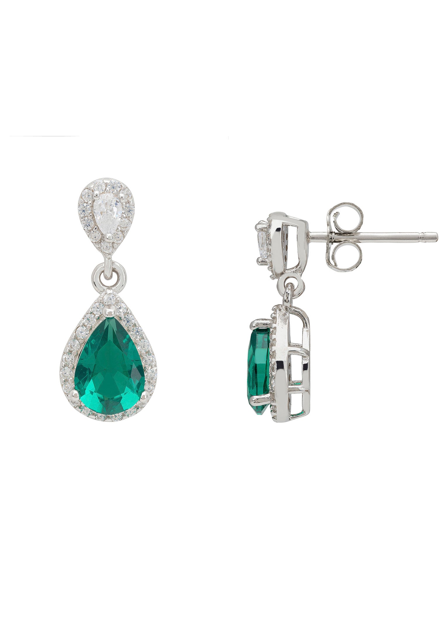Phillippa Drop Earrings Emerald Silver