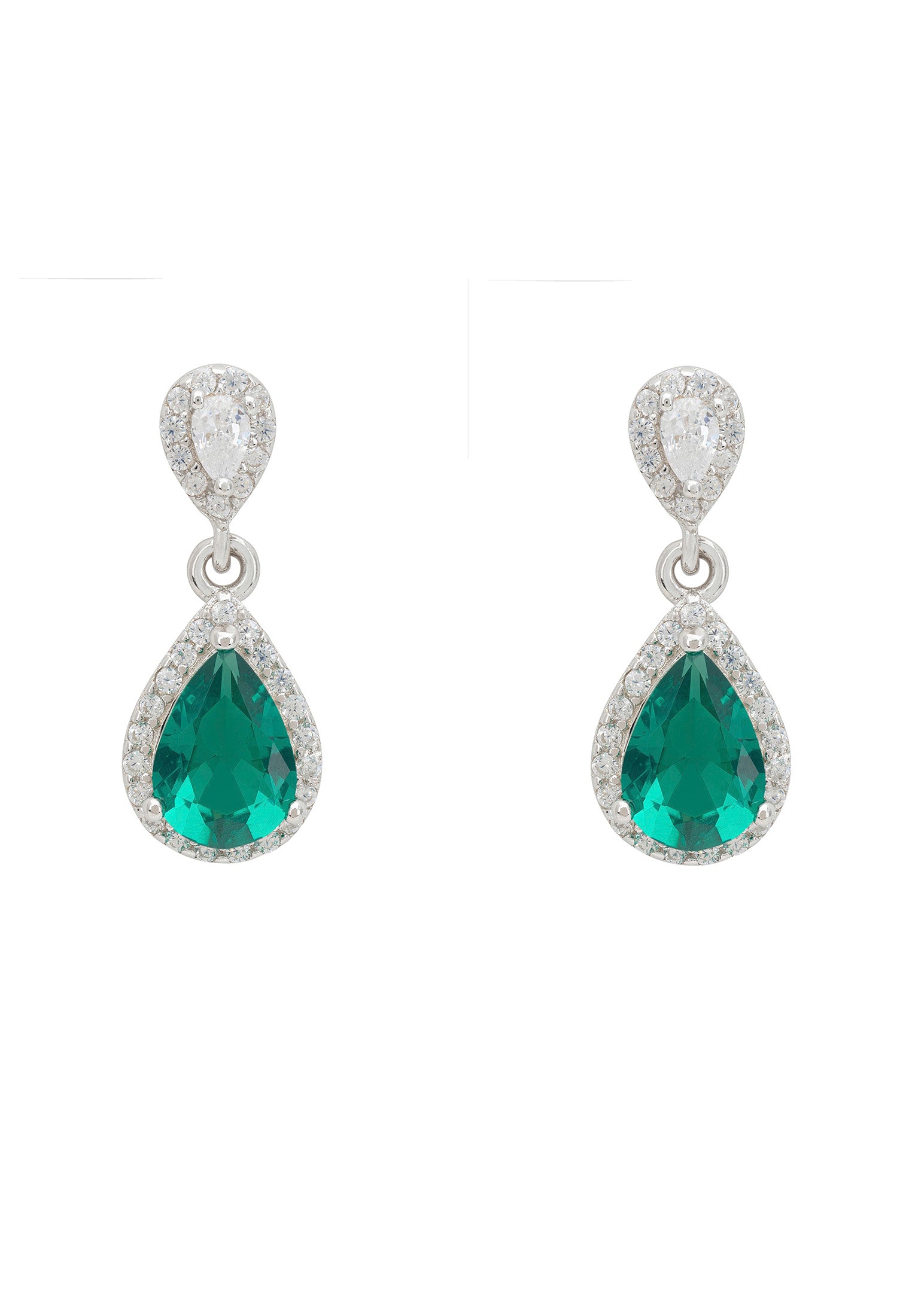 Phillippa Drop Earrings Emerald Silver