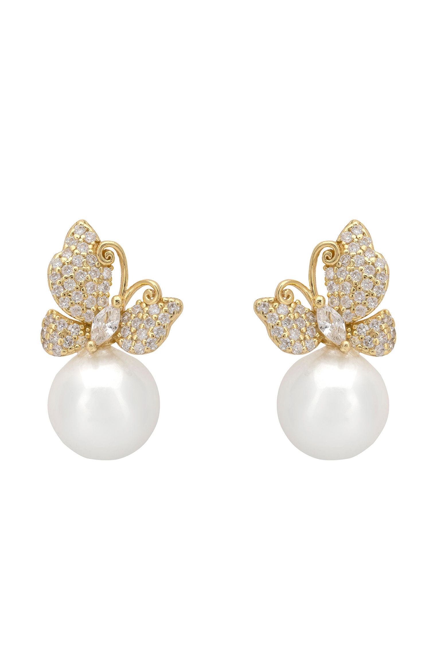 Butterfly Drop Earrings Pearl Gold