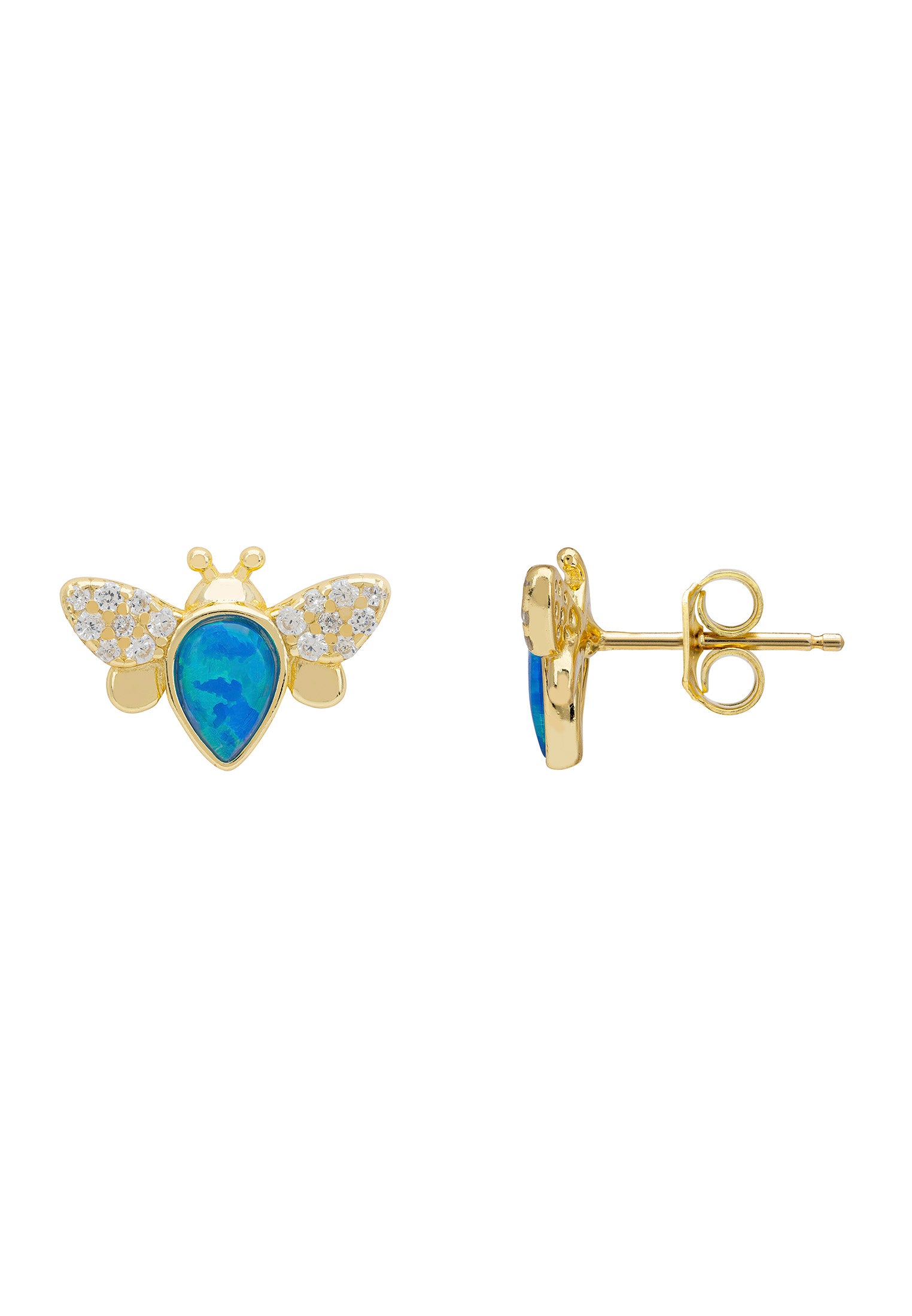 Busy Bee Blue Opal Stud Earrings Gold