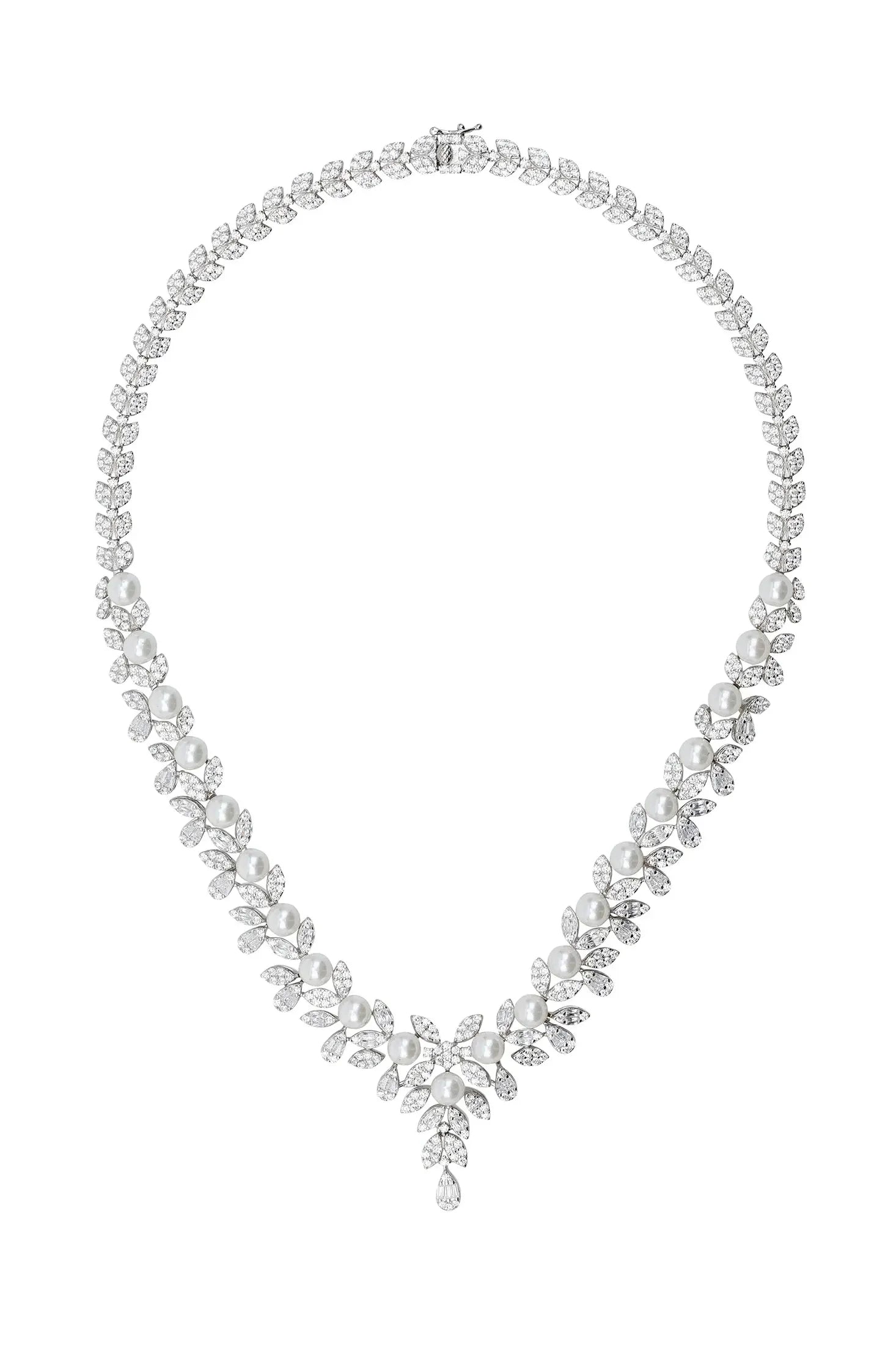 Floral pearl and diamond necklace.
