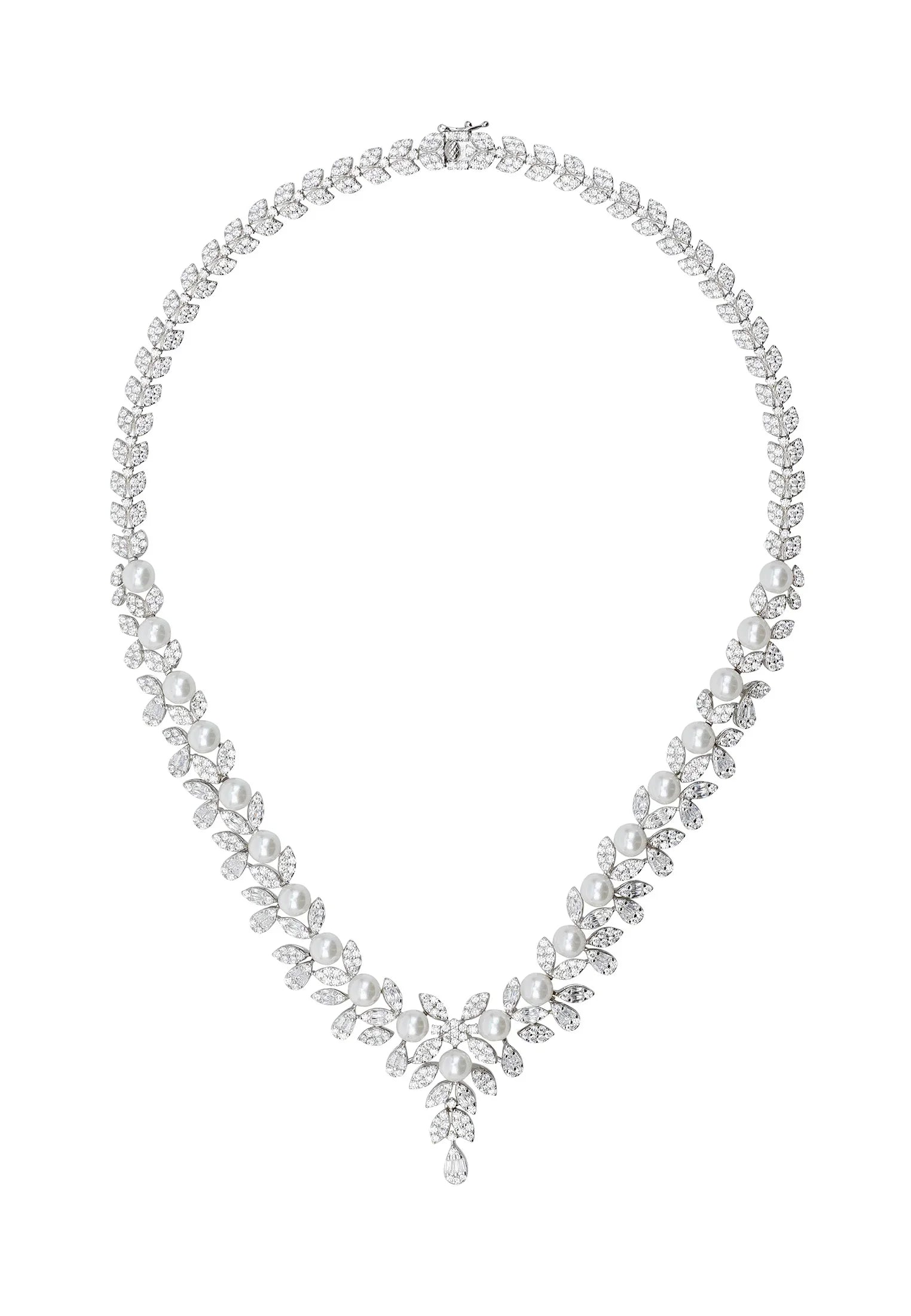 Floral pearl and diamond necklace.