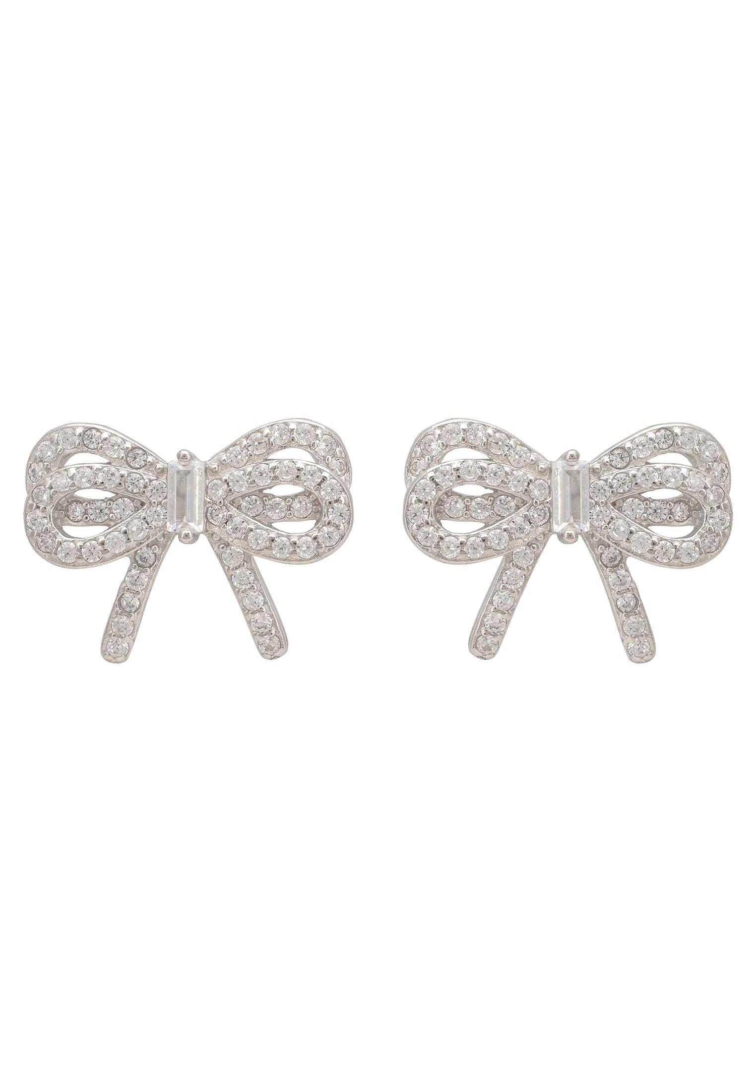 Silver bow-shaped earrings on a white background