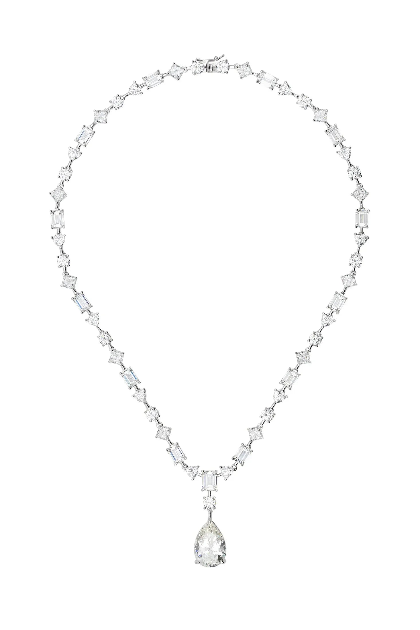 Teardrop diamond centerpiece multiple shape diamond necklace.