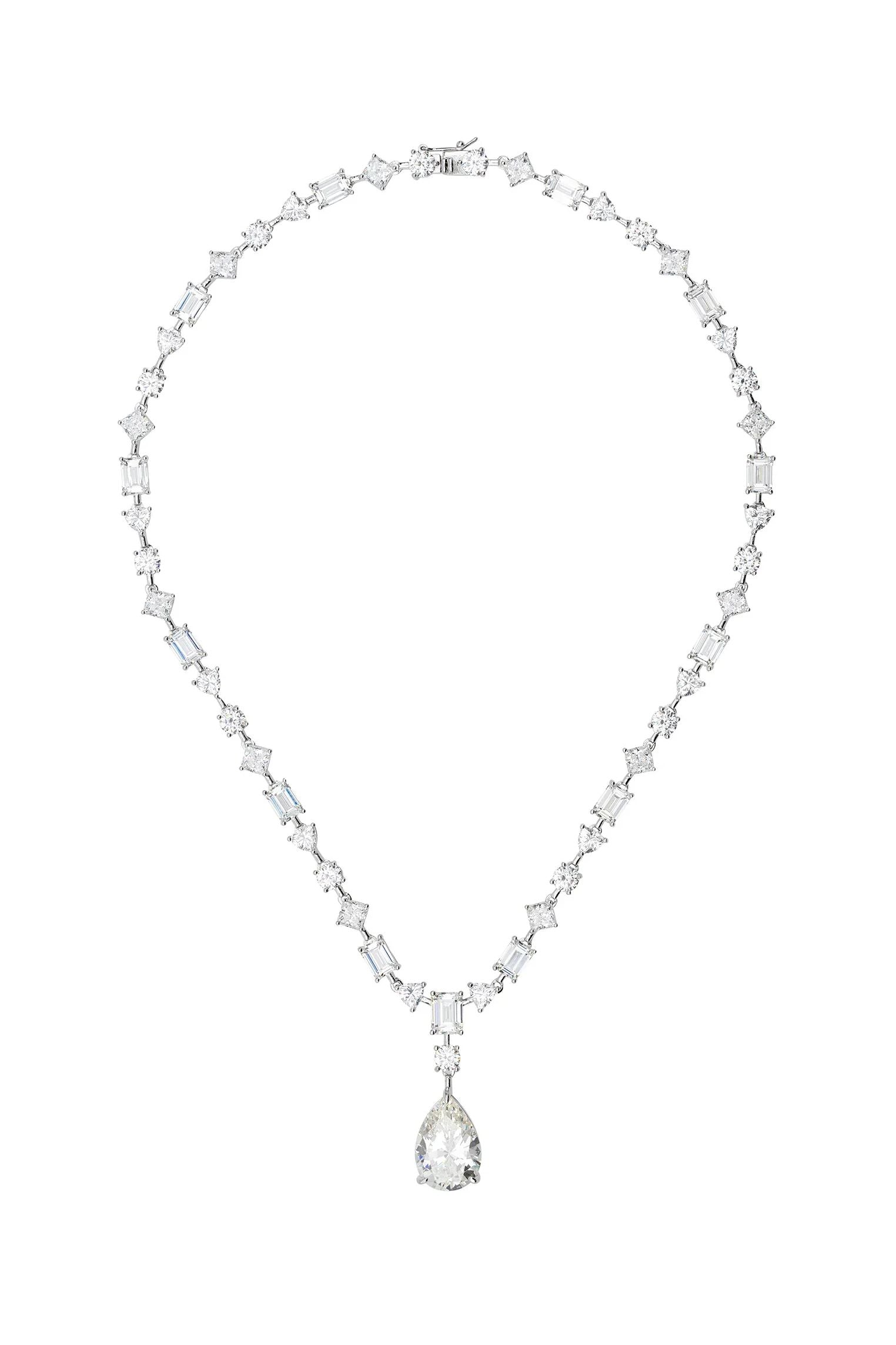 Teardrop diamond centerpiece multiple shape diamond necklace.