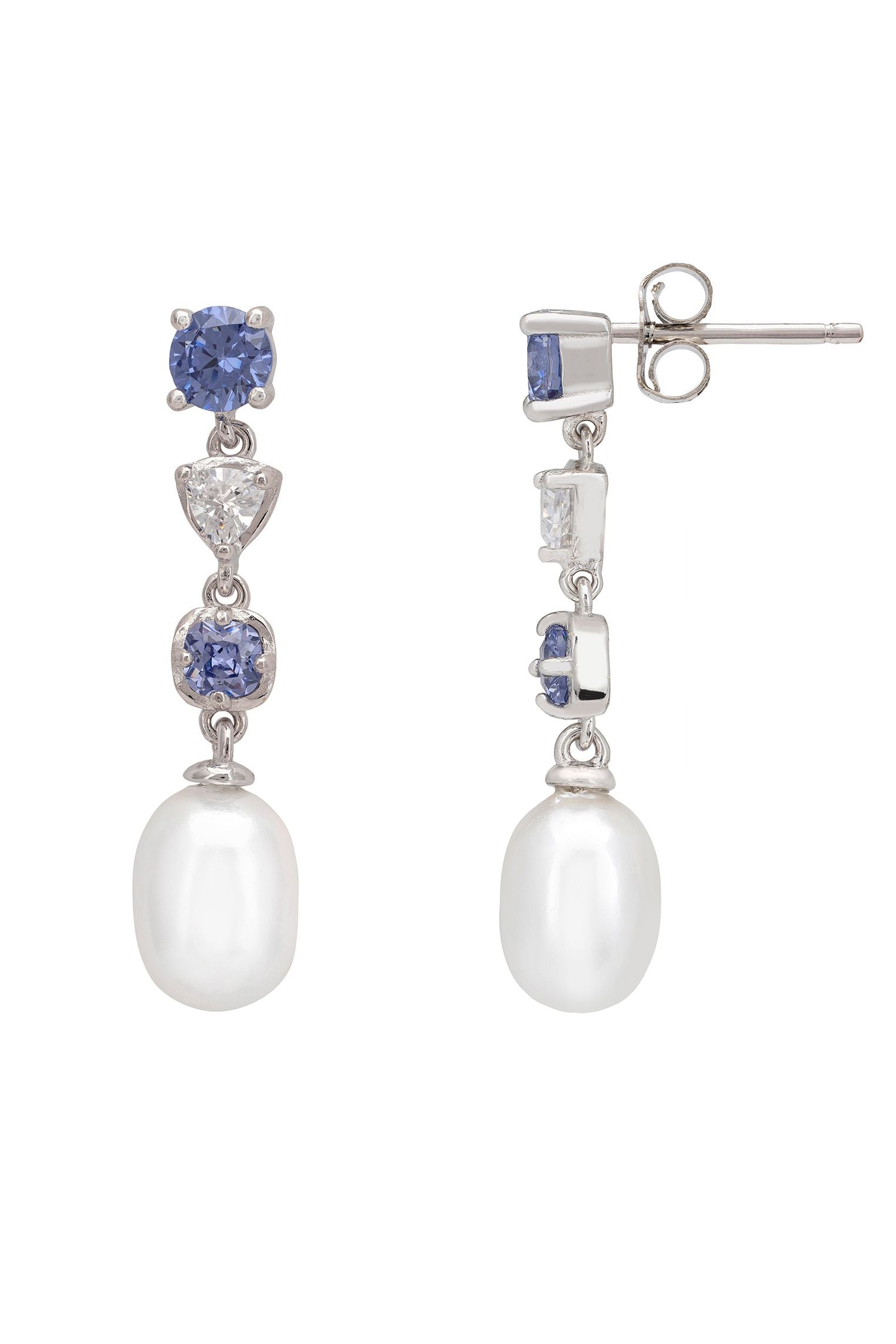 Pearl Whisper Drop Earrings Tanzanite Silver