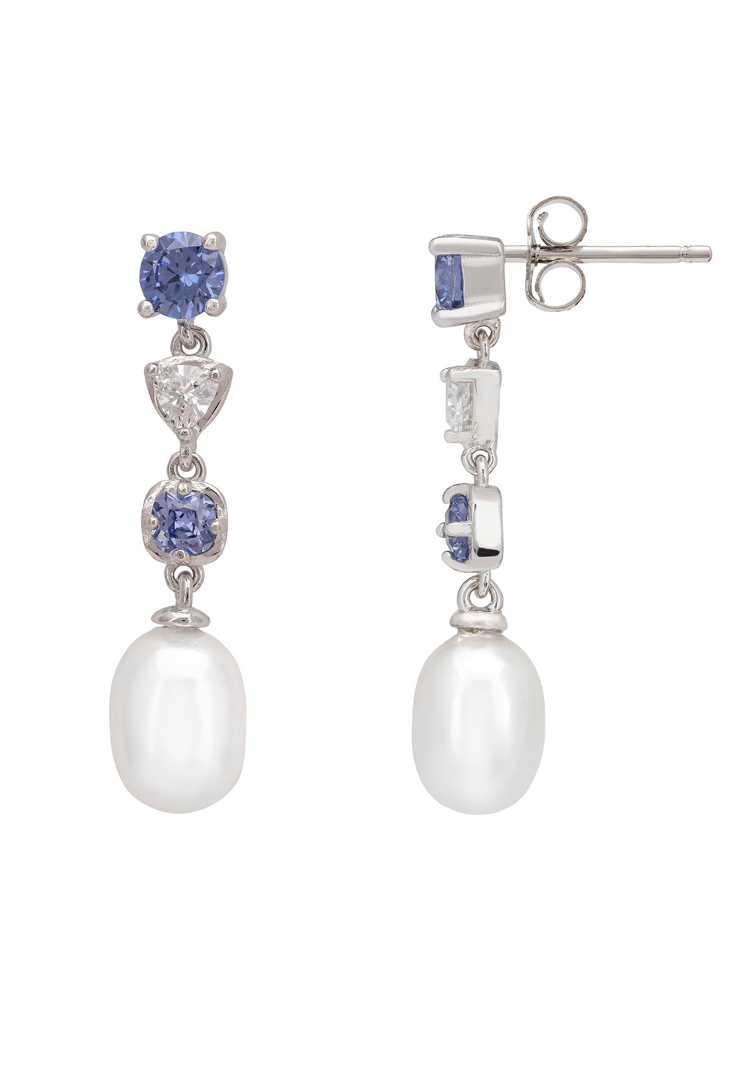 Pearl Whisper Drop Earrings Tanzanite Silver