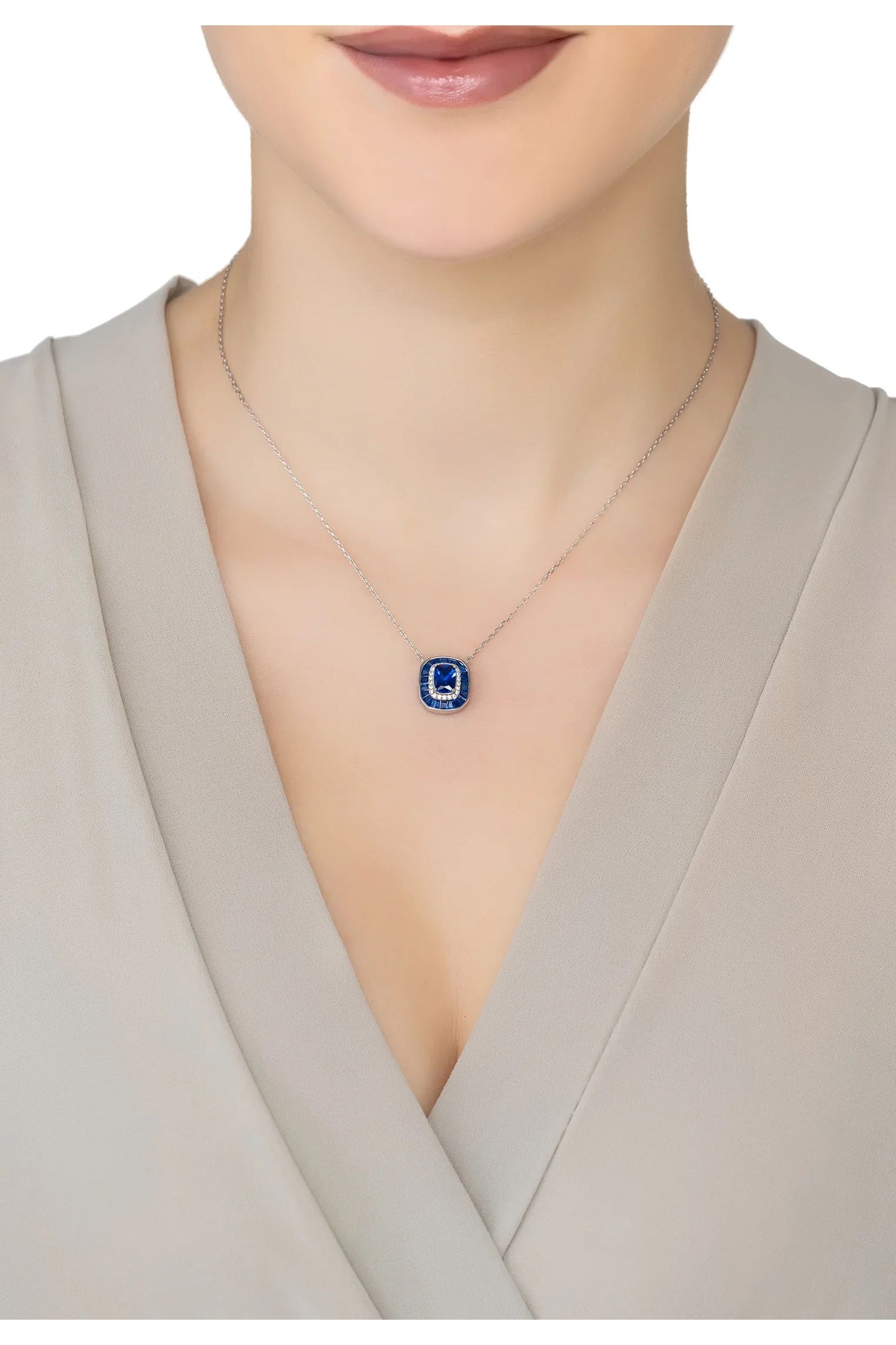 Great Gatsby Pendant Necklace Sapphire Silver