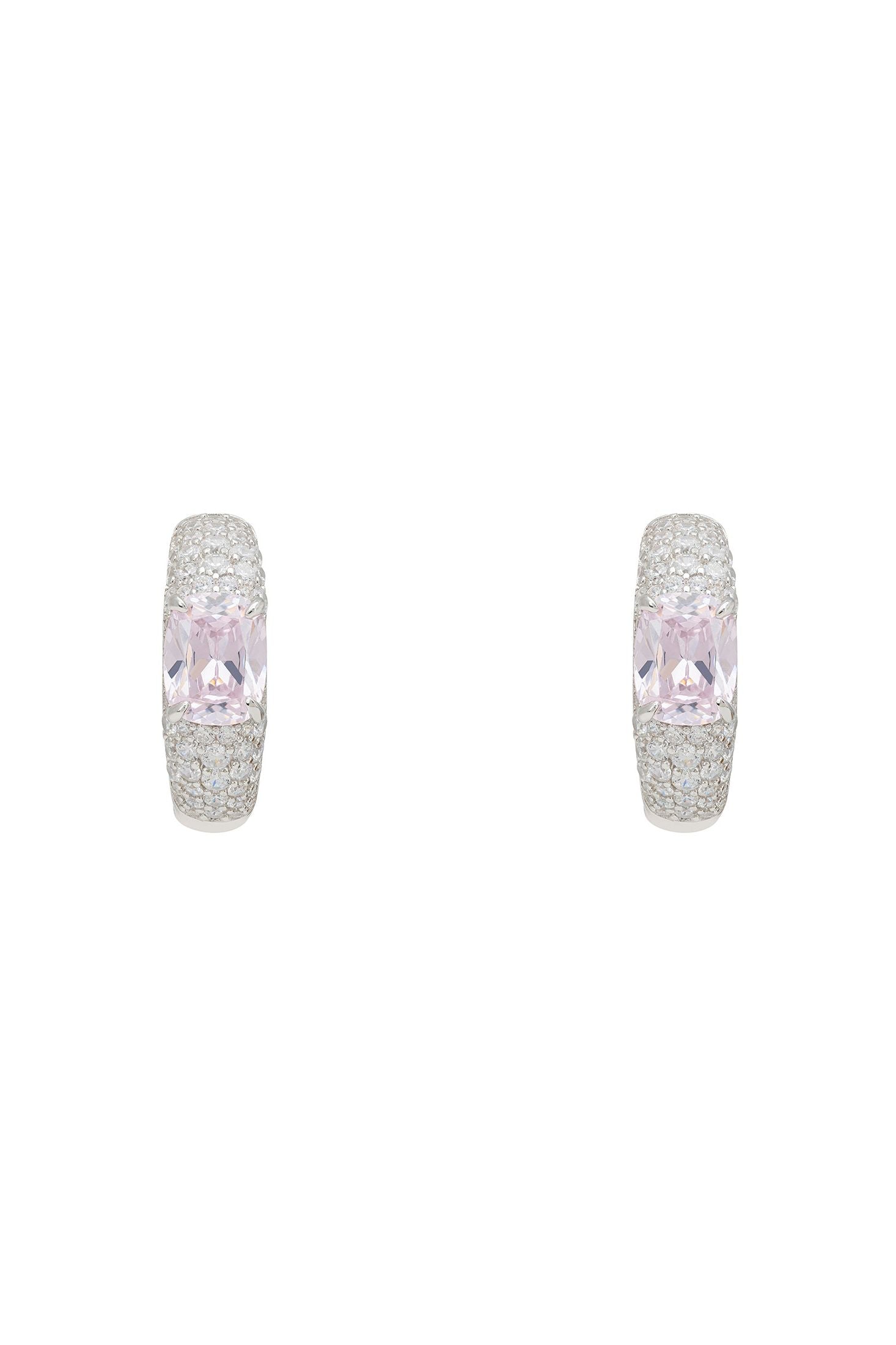 Angled view of Rosalie Hoop Earrings Morganite Silver, showing silver finish and the jewellery profile.