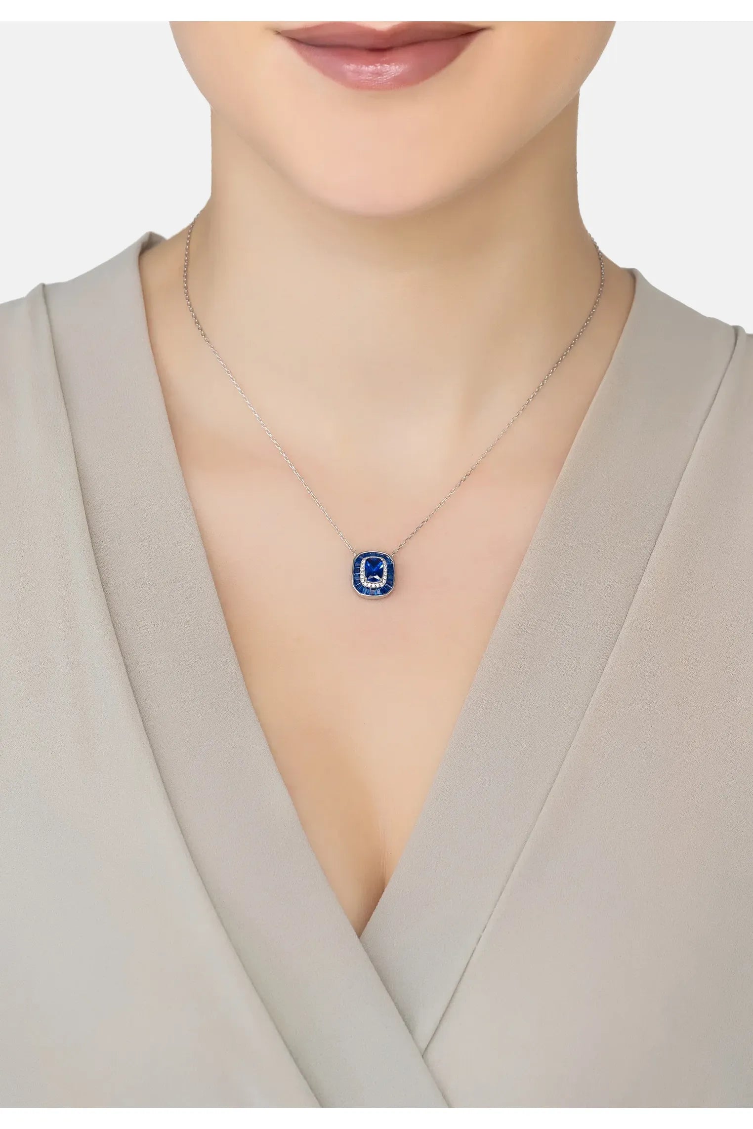 Great Gatsby Pendant Necklace Sapphire Gold