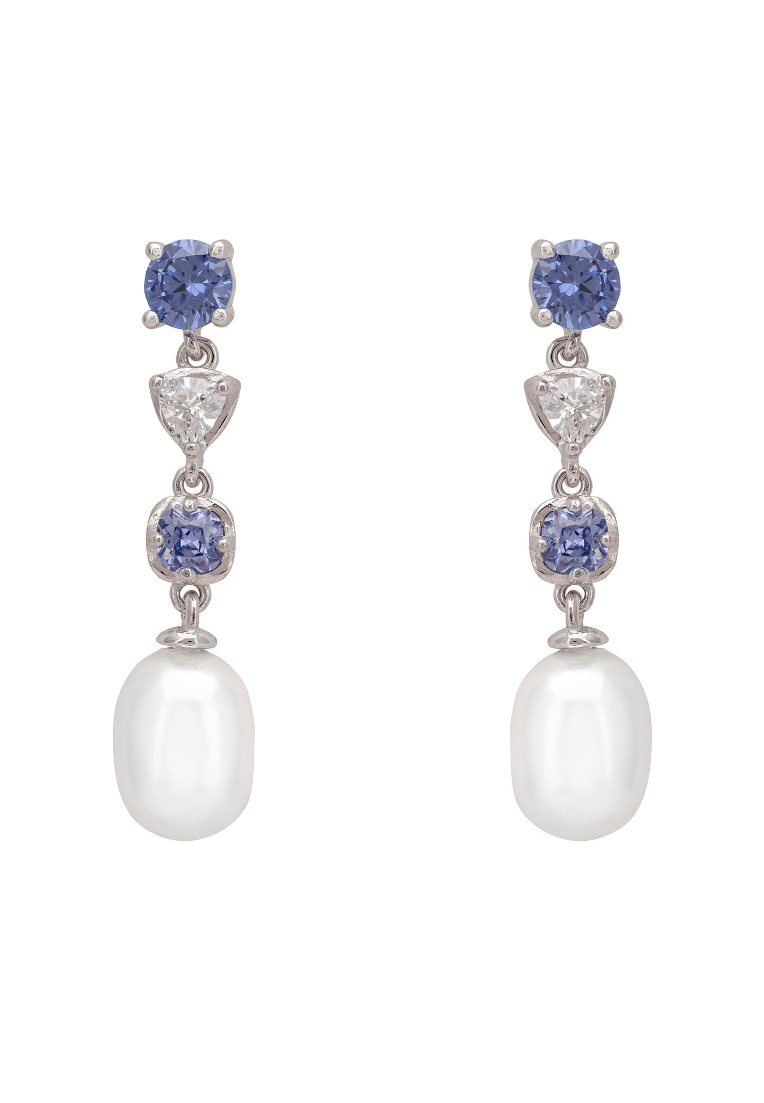 Pendientes colgantes Pearl Whisper de plata y tanzanita
