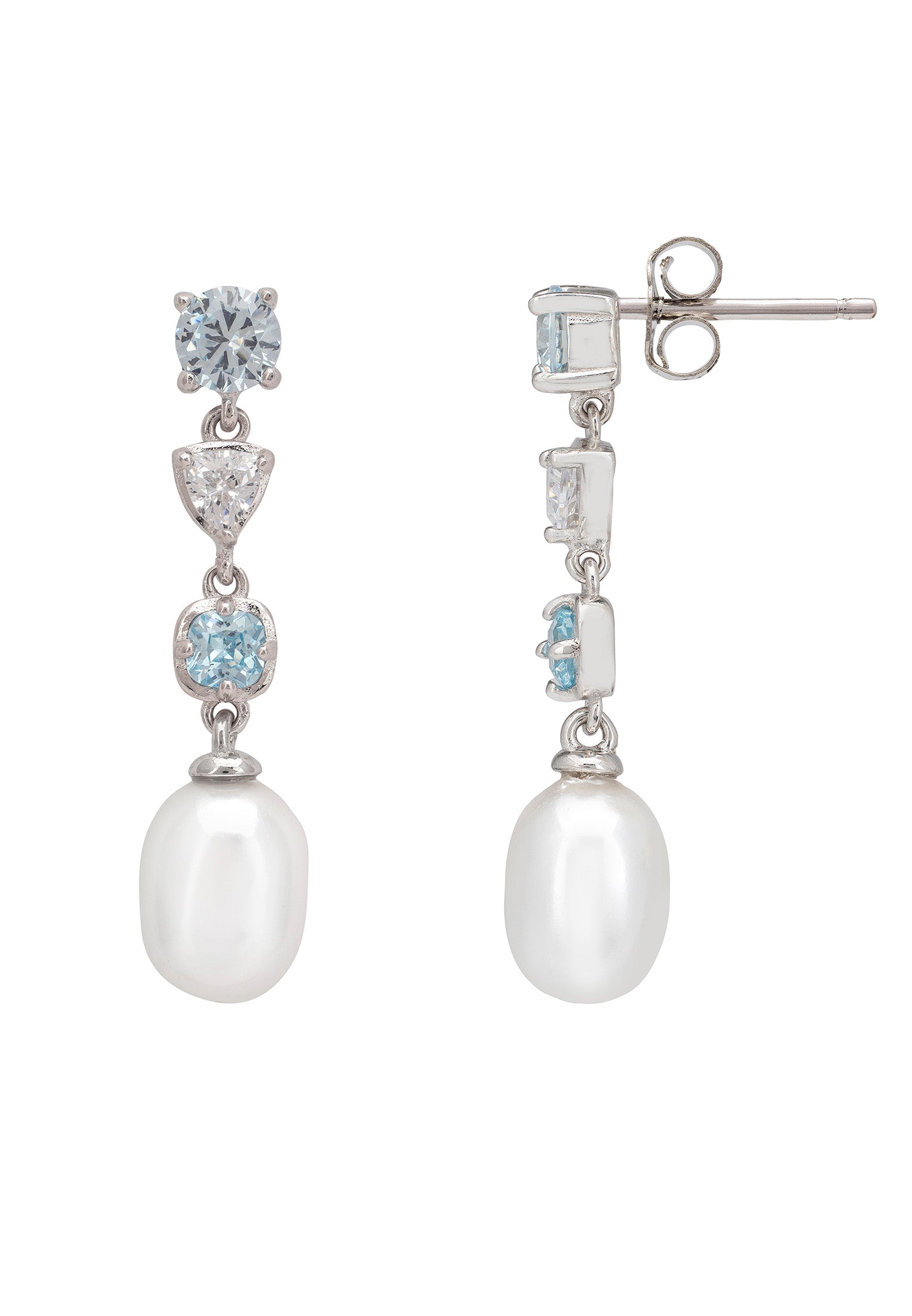 Pendientes colgantes Pearl Whisper de plata aguamarina