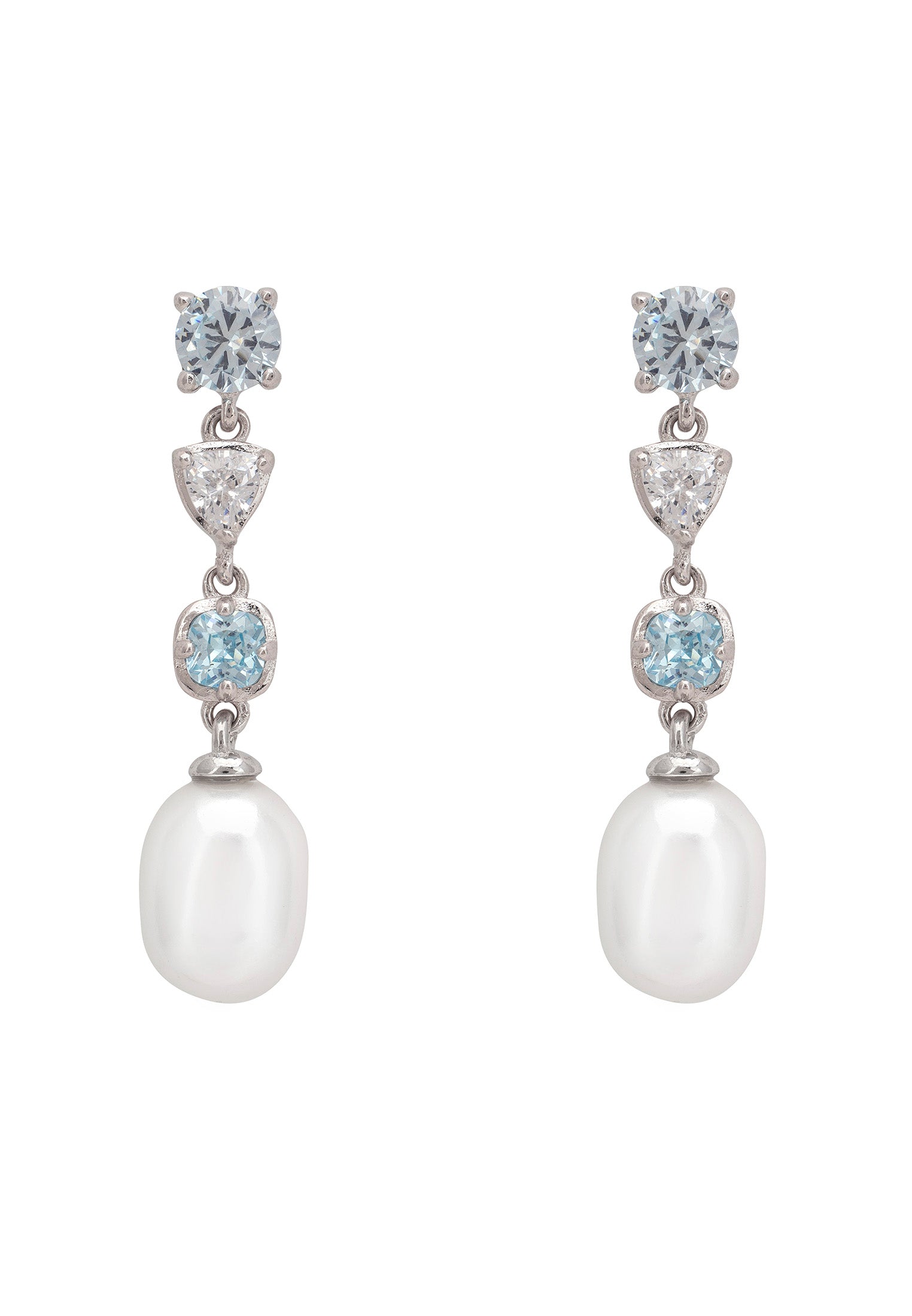 Pearl Whisper Drop Earrings Aquamarine Silver