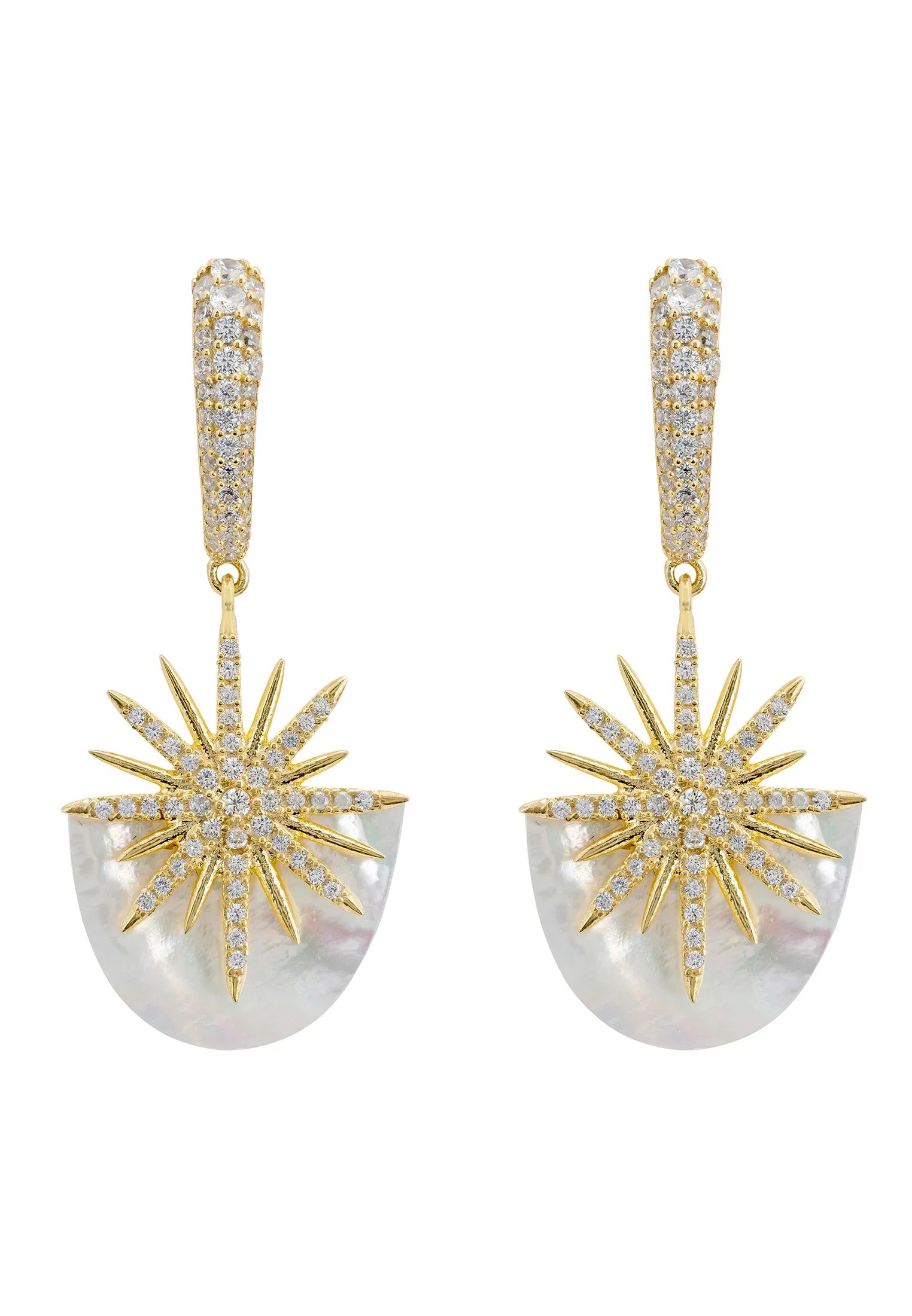 Gold and pearl starburst earrings.