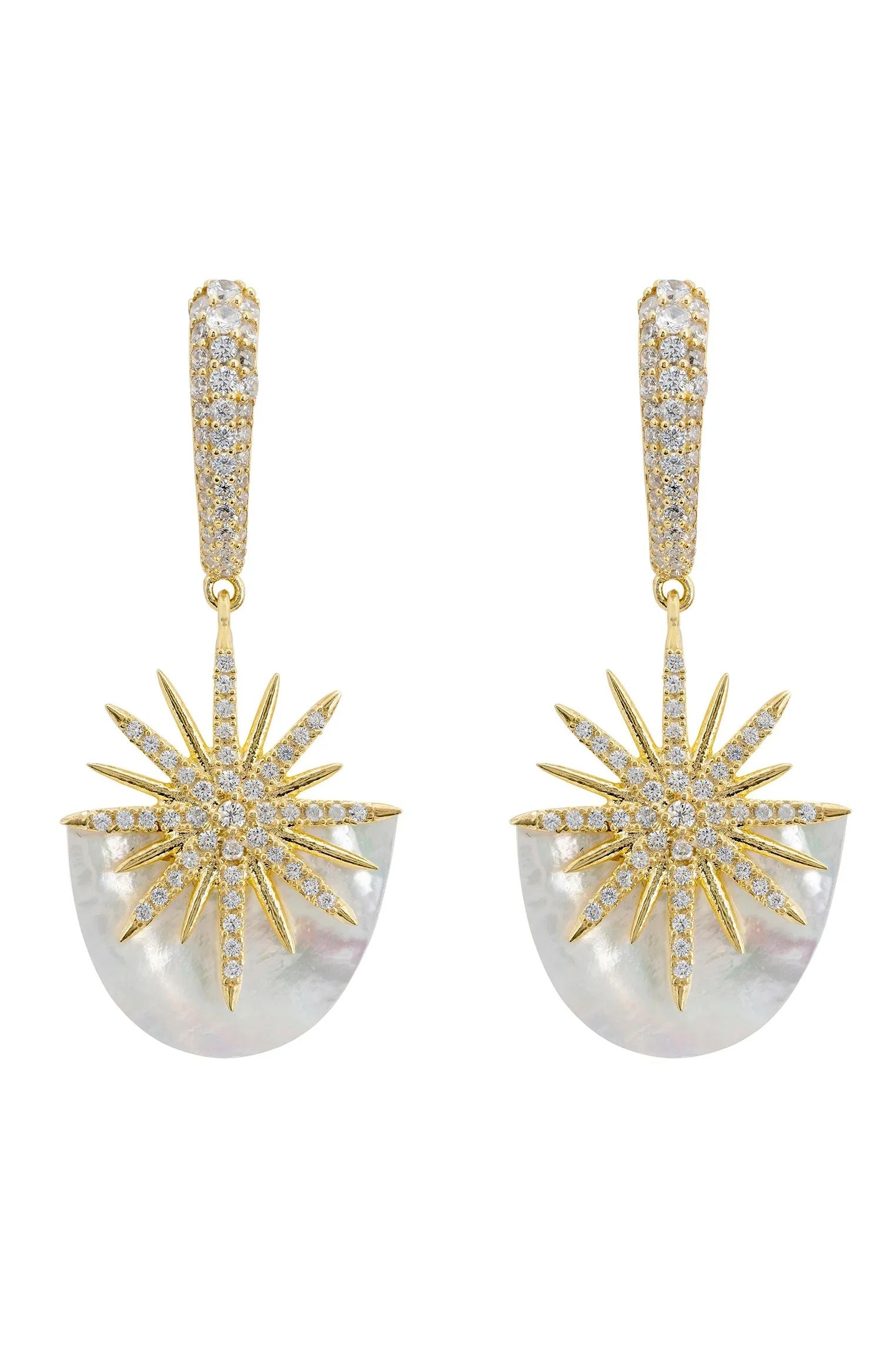 Gold and pearl starburst earrings.