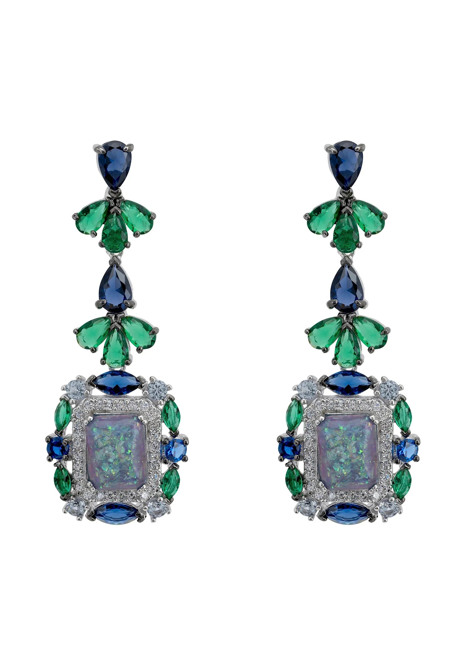 Green opal, blue and green drop earrings.