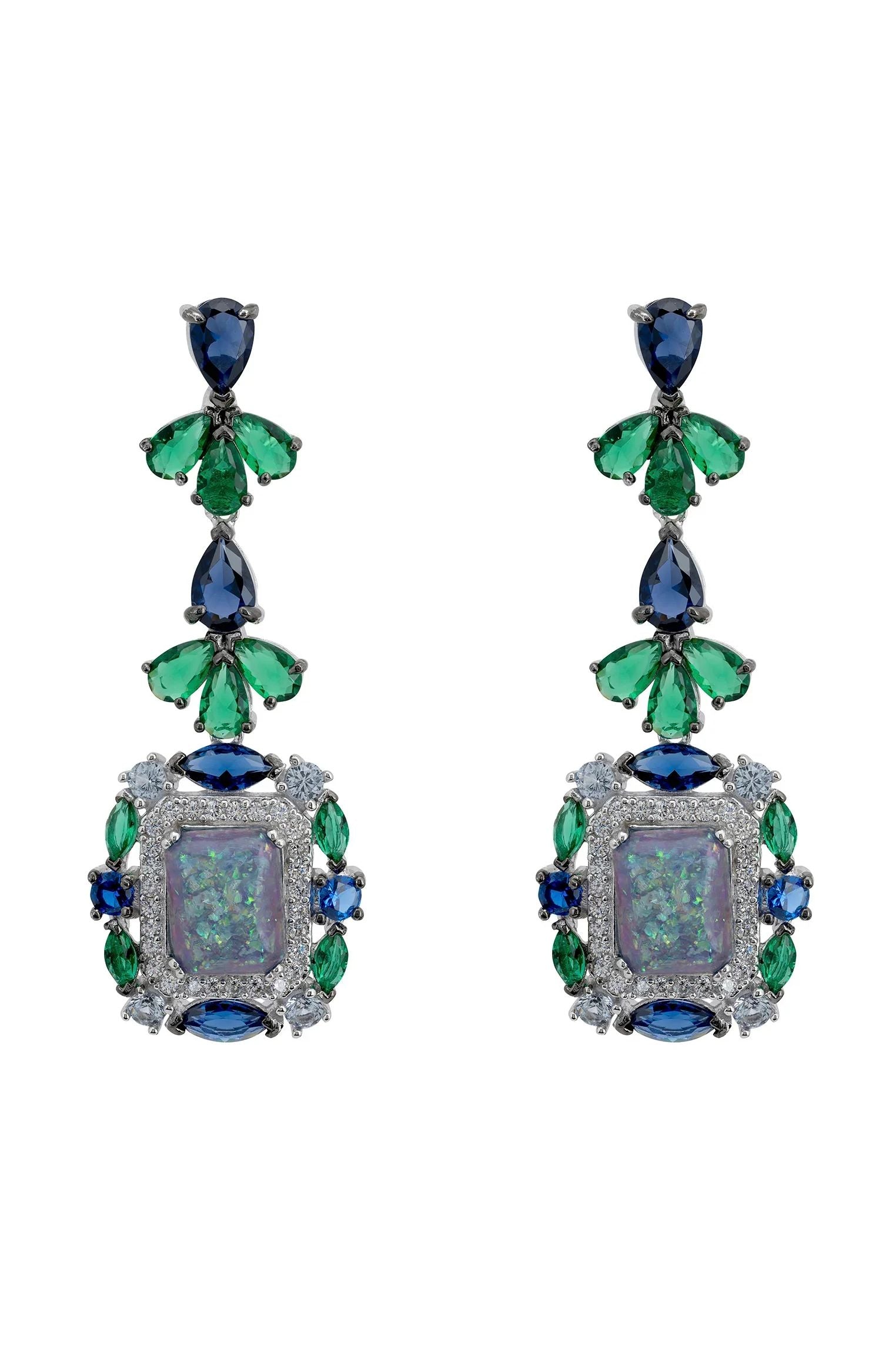 Green opal, blue and green drop earrings.