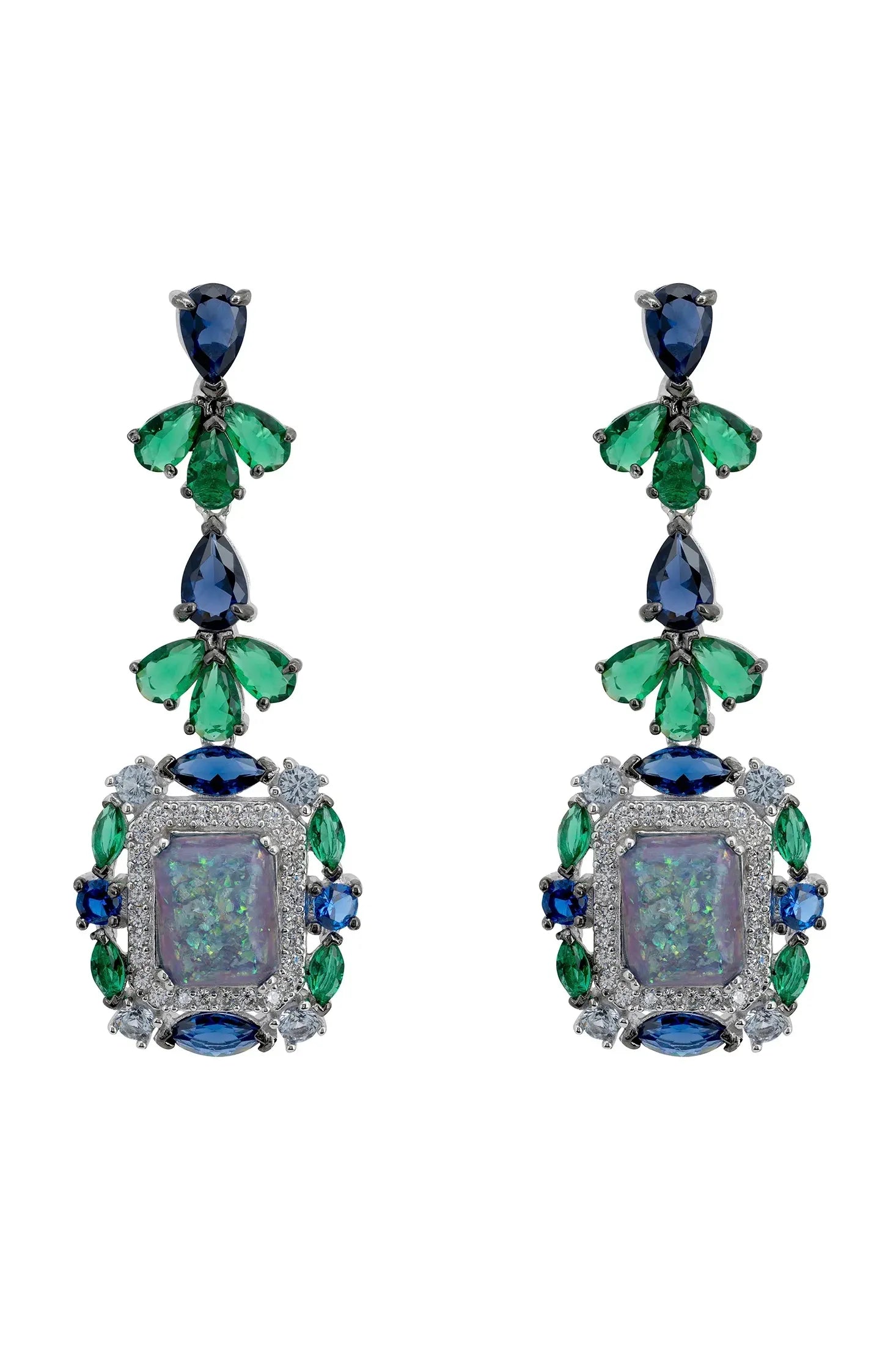 Green opal, blue and green drop earrings.
