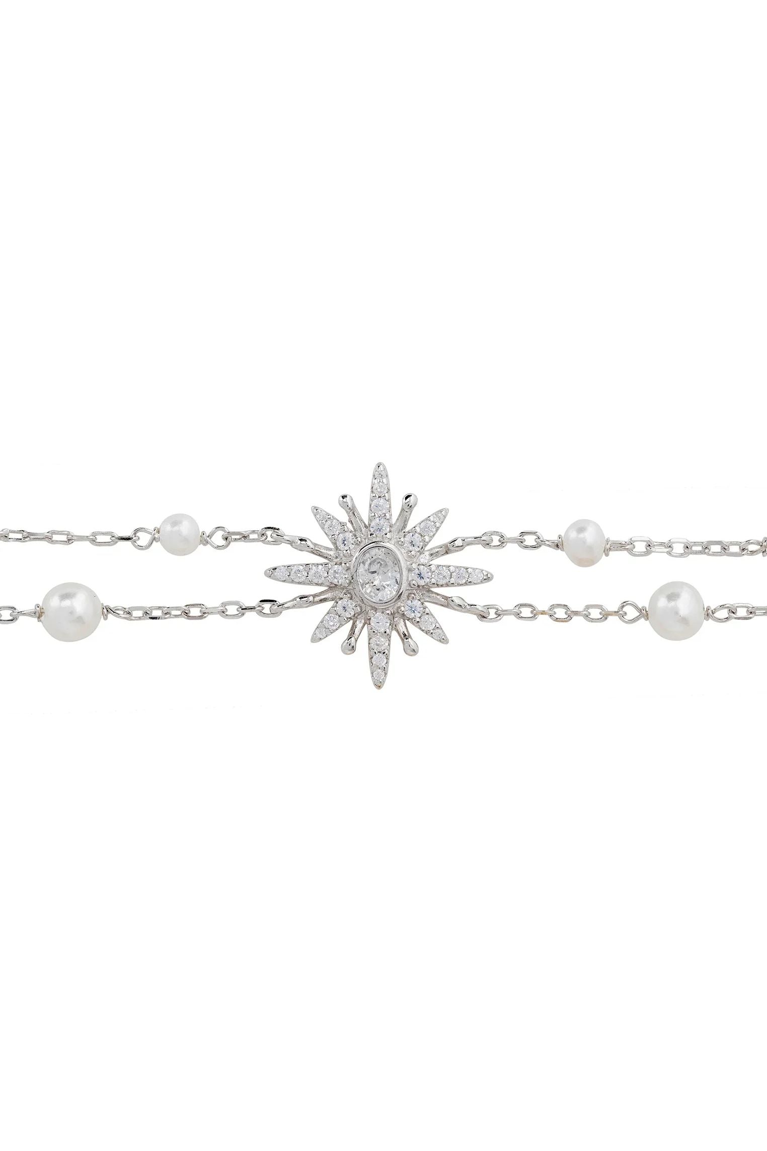 Diamond starburst bracelet with pearls.