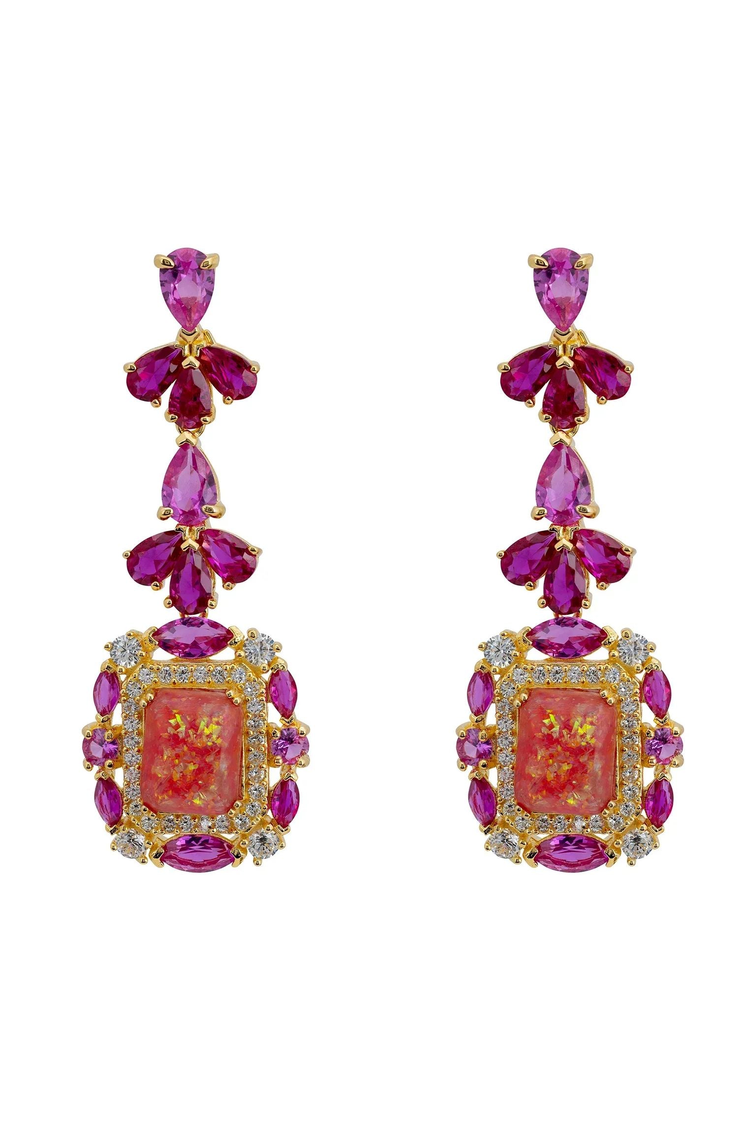 Red opal and ruby drop earrings.