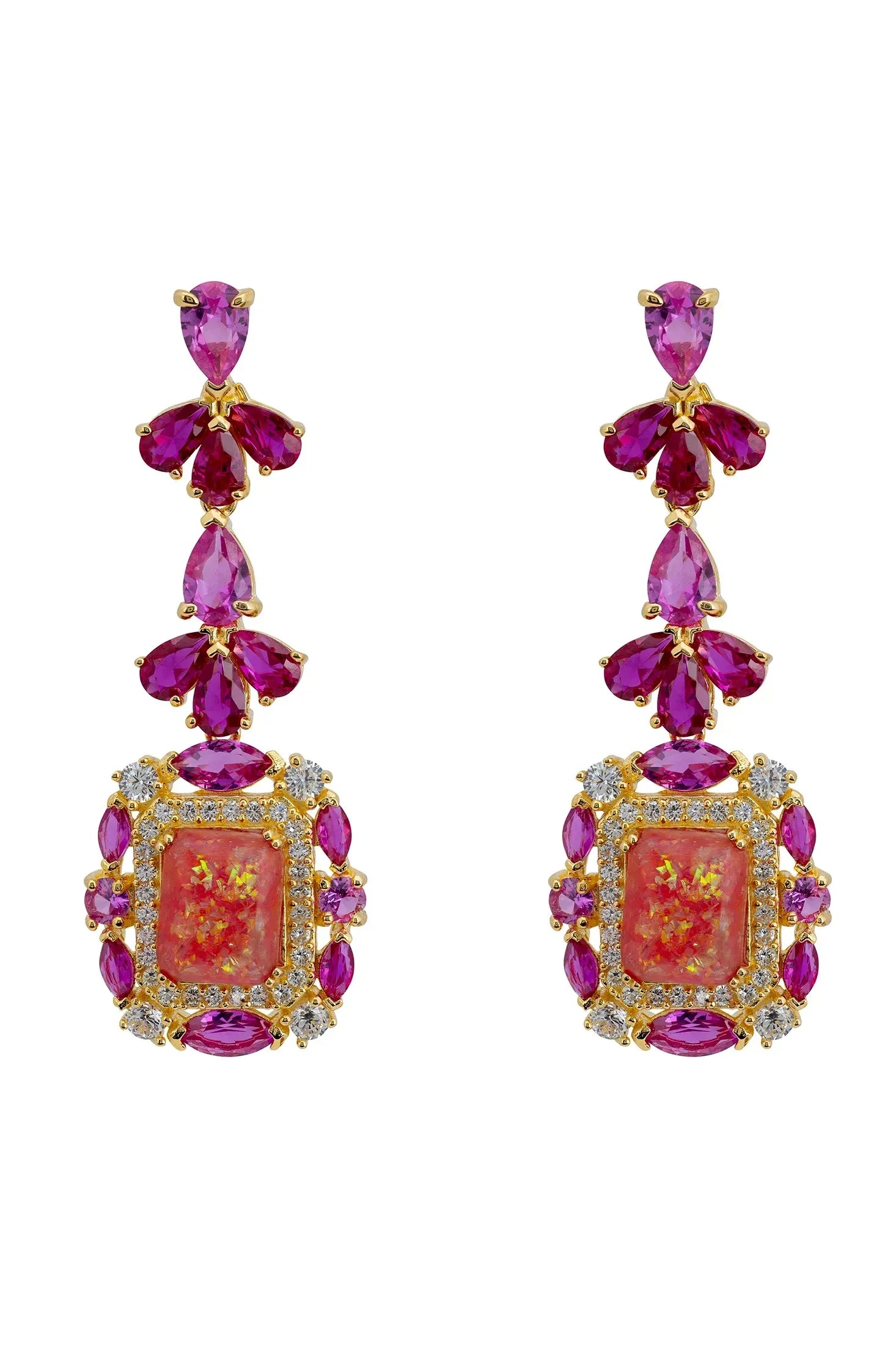 Red opal and ruby drop earrings.