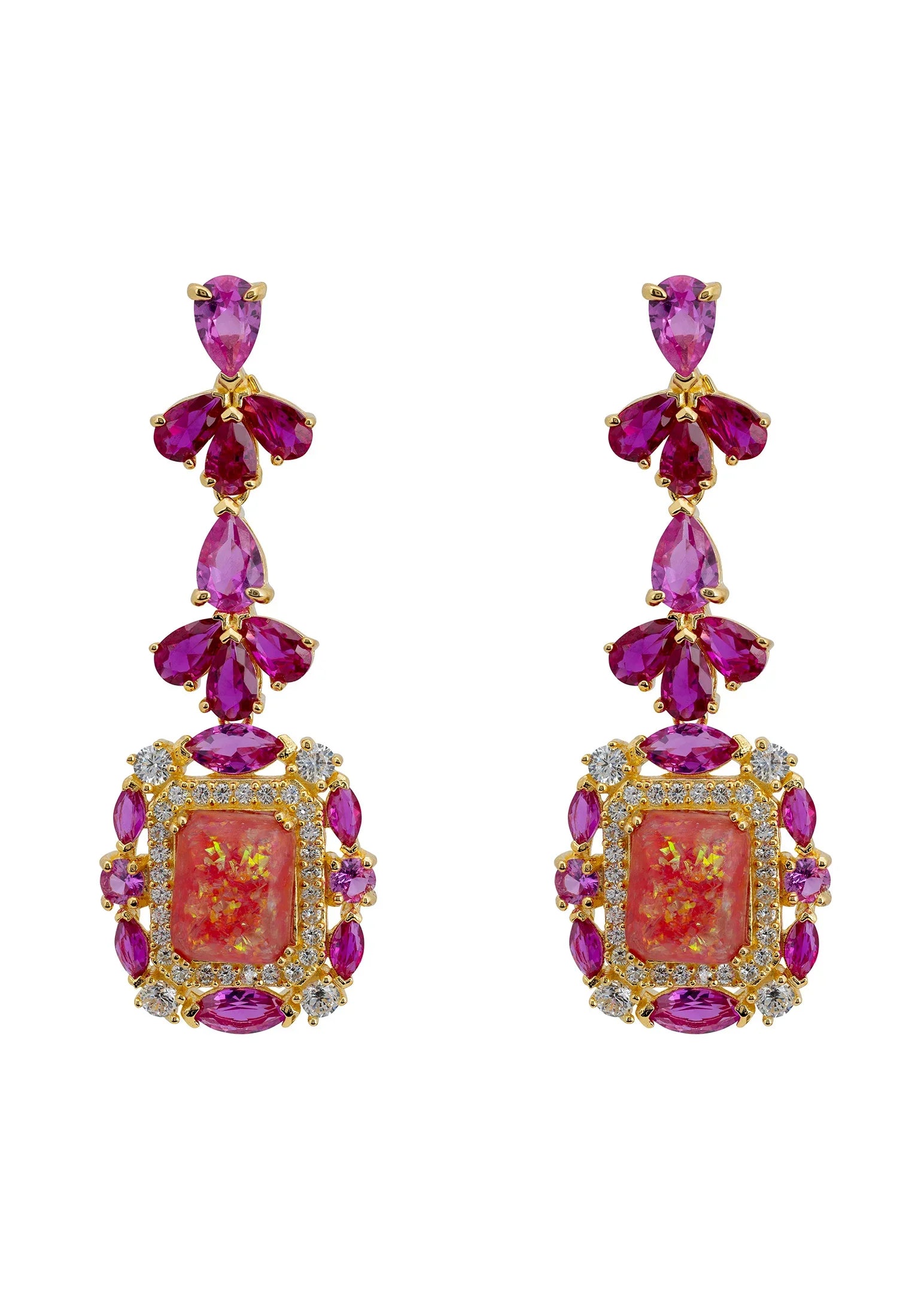 Red opal and ruby drop earrings.