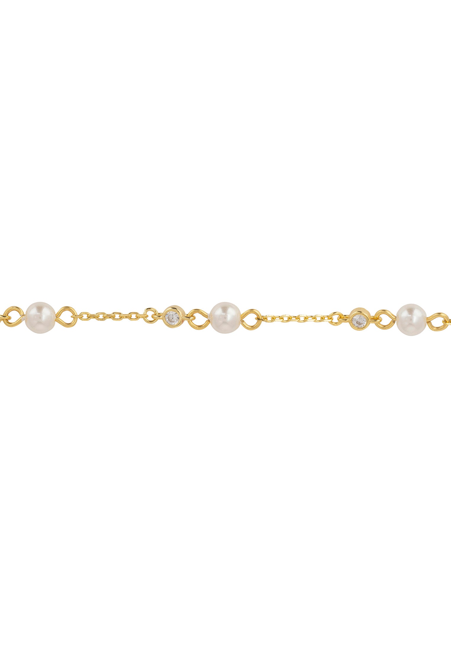 Gold chain bracelet with pearls on a white background