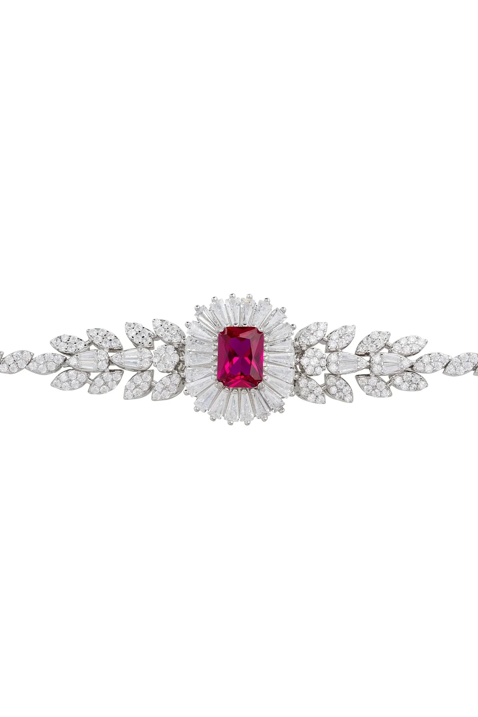 Blooming ruby floral diamond bracelet.