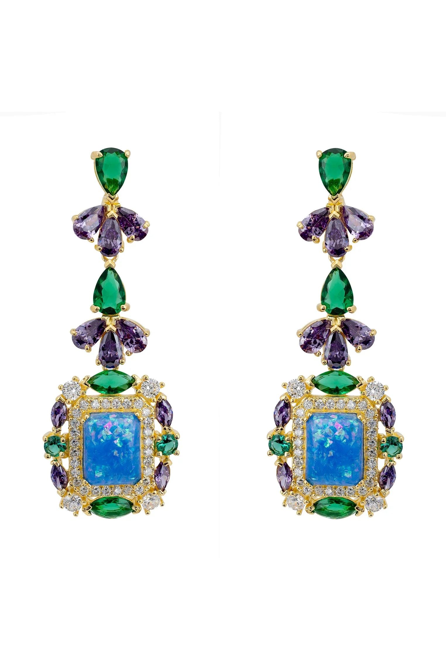 Blue opal multi-color drop earrings.