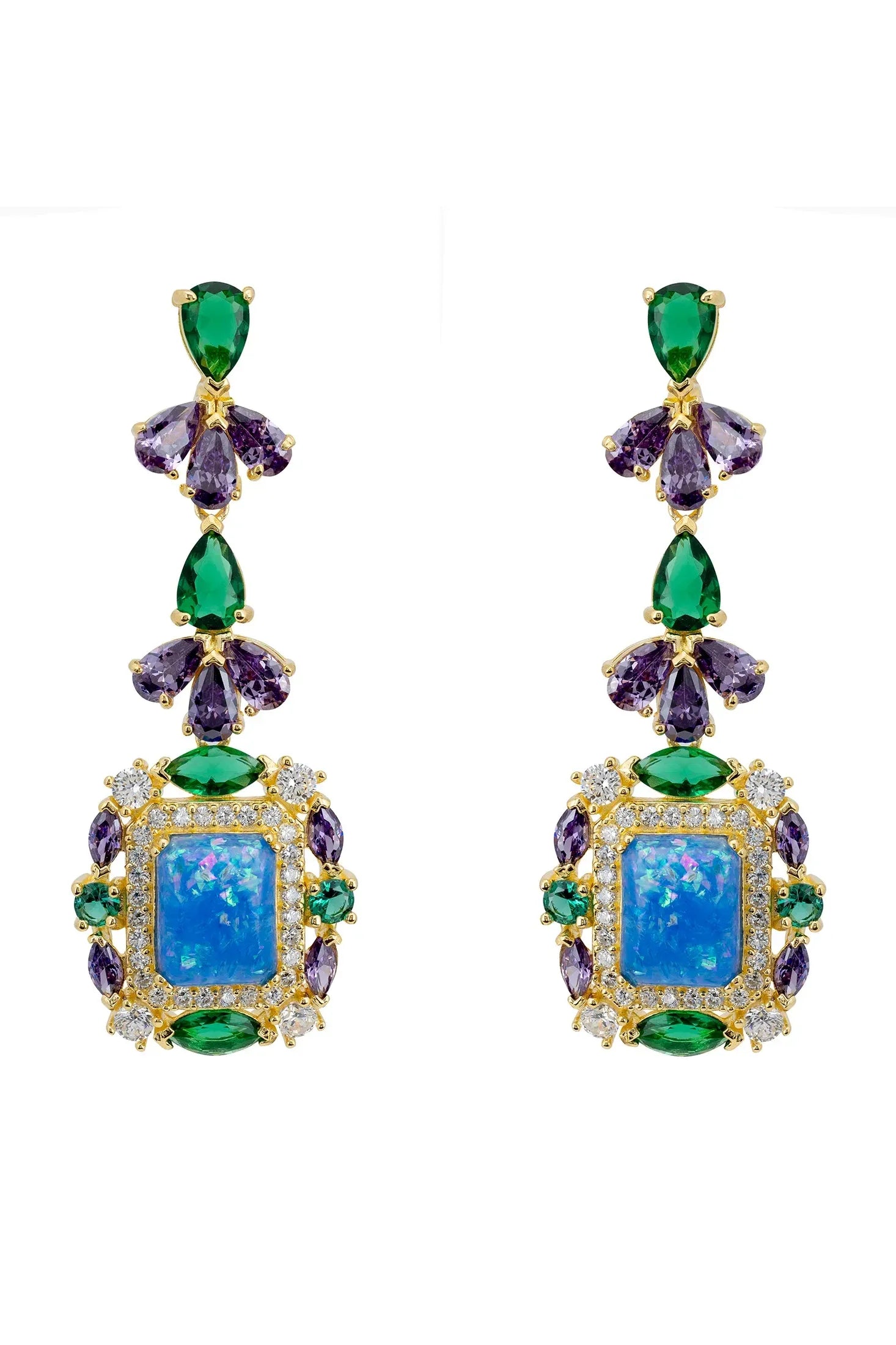 Blue opal multi-color drop earrings.