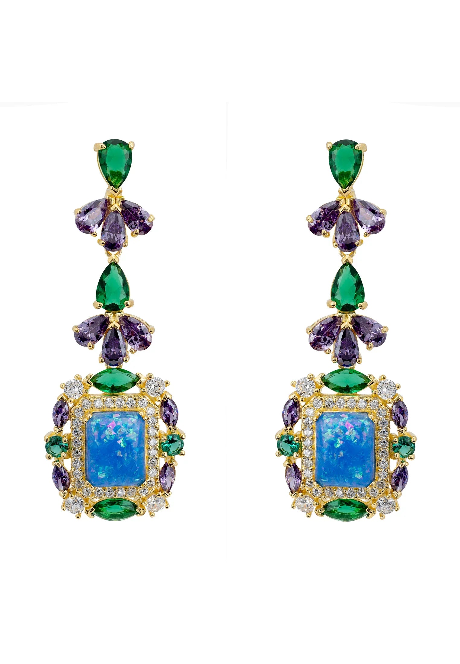 Blue opal multi-color drop earrings.