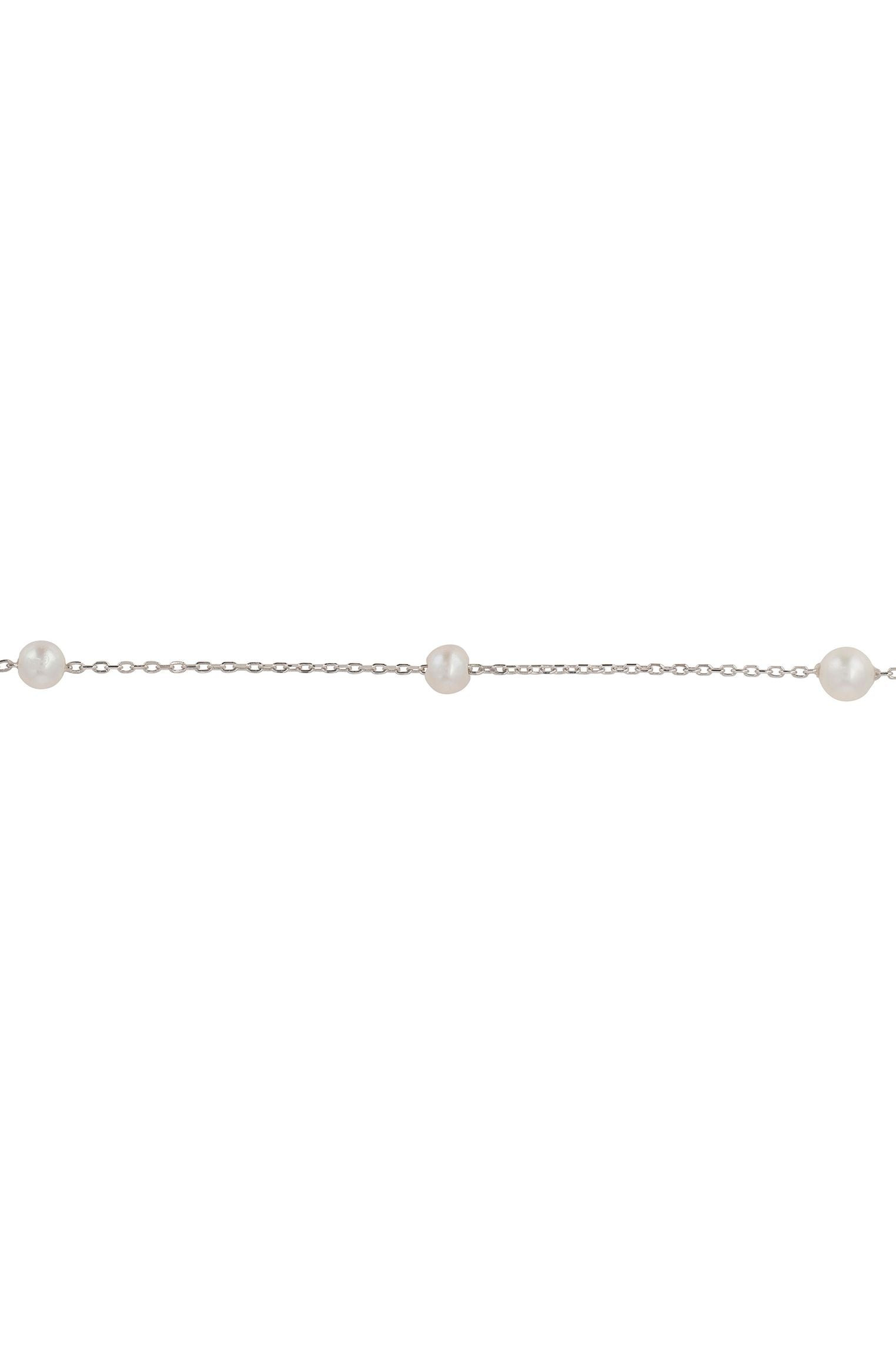 Solid 14k White Gold Natural Spaced Pearl Bracelet