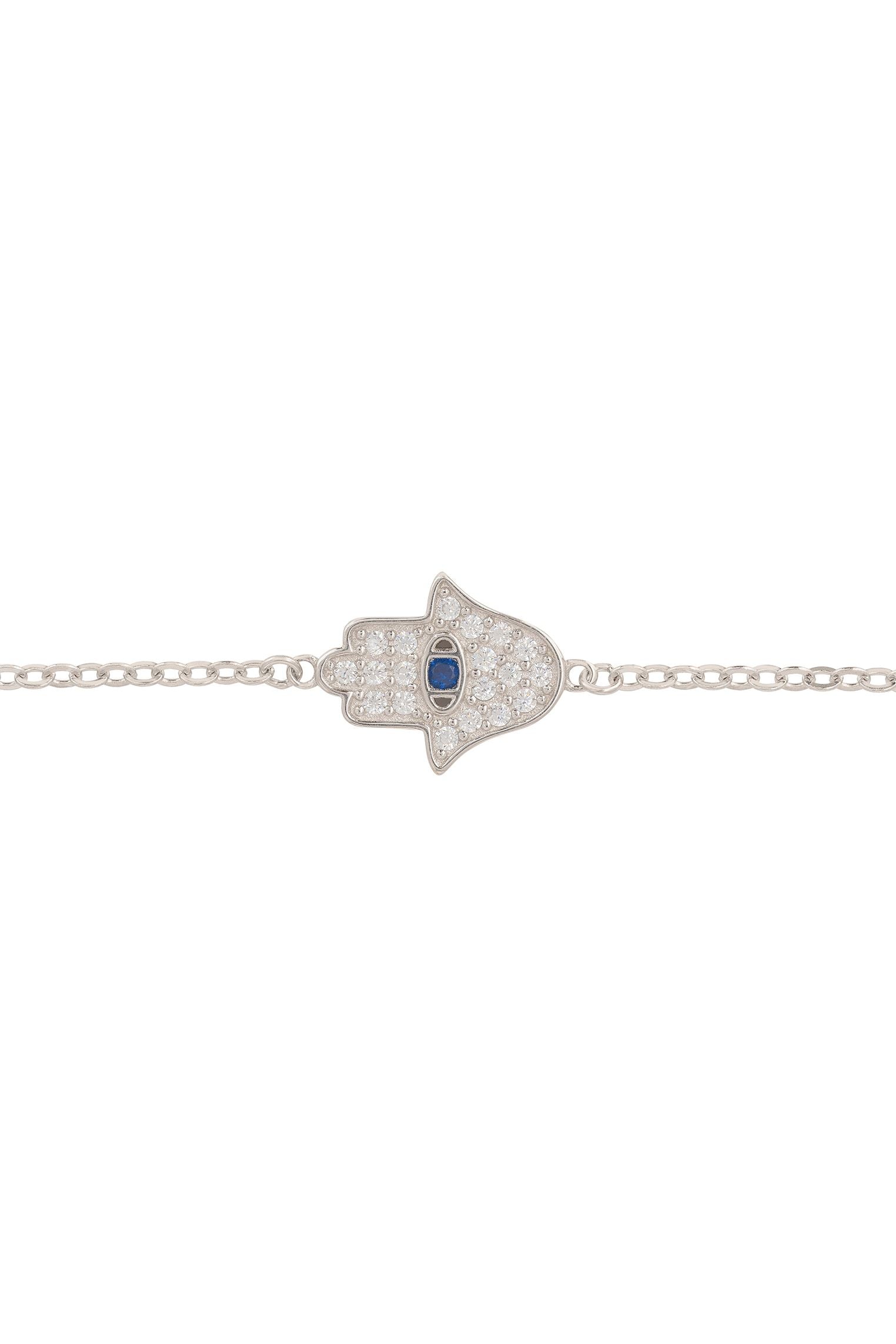 Hamsa Hand With Evil Eye Bracelet Silver