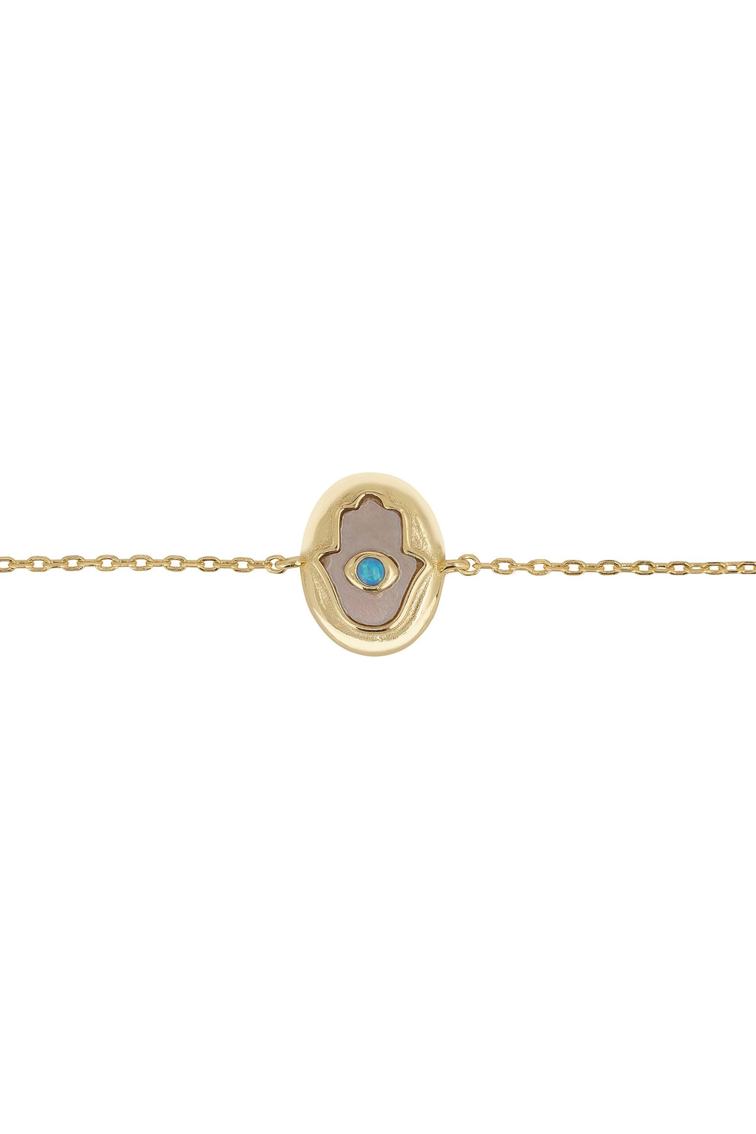 Hamsa Hand Mother Of Pearl With Opal Bracelet Gold