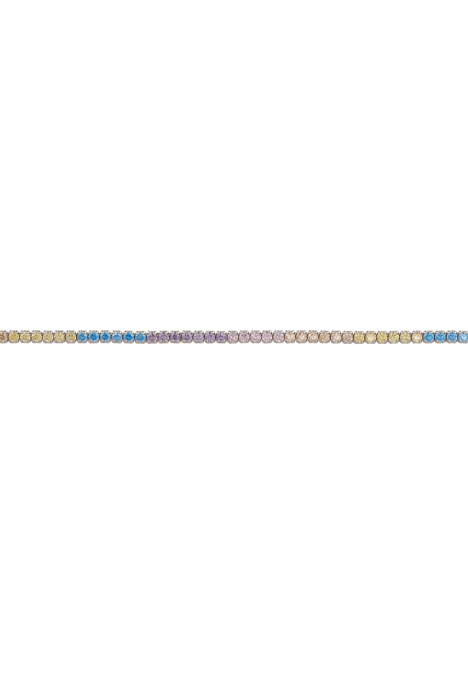 Gold bracelet with small multicoloured stones on a white background