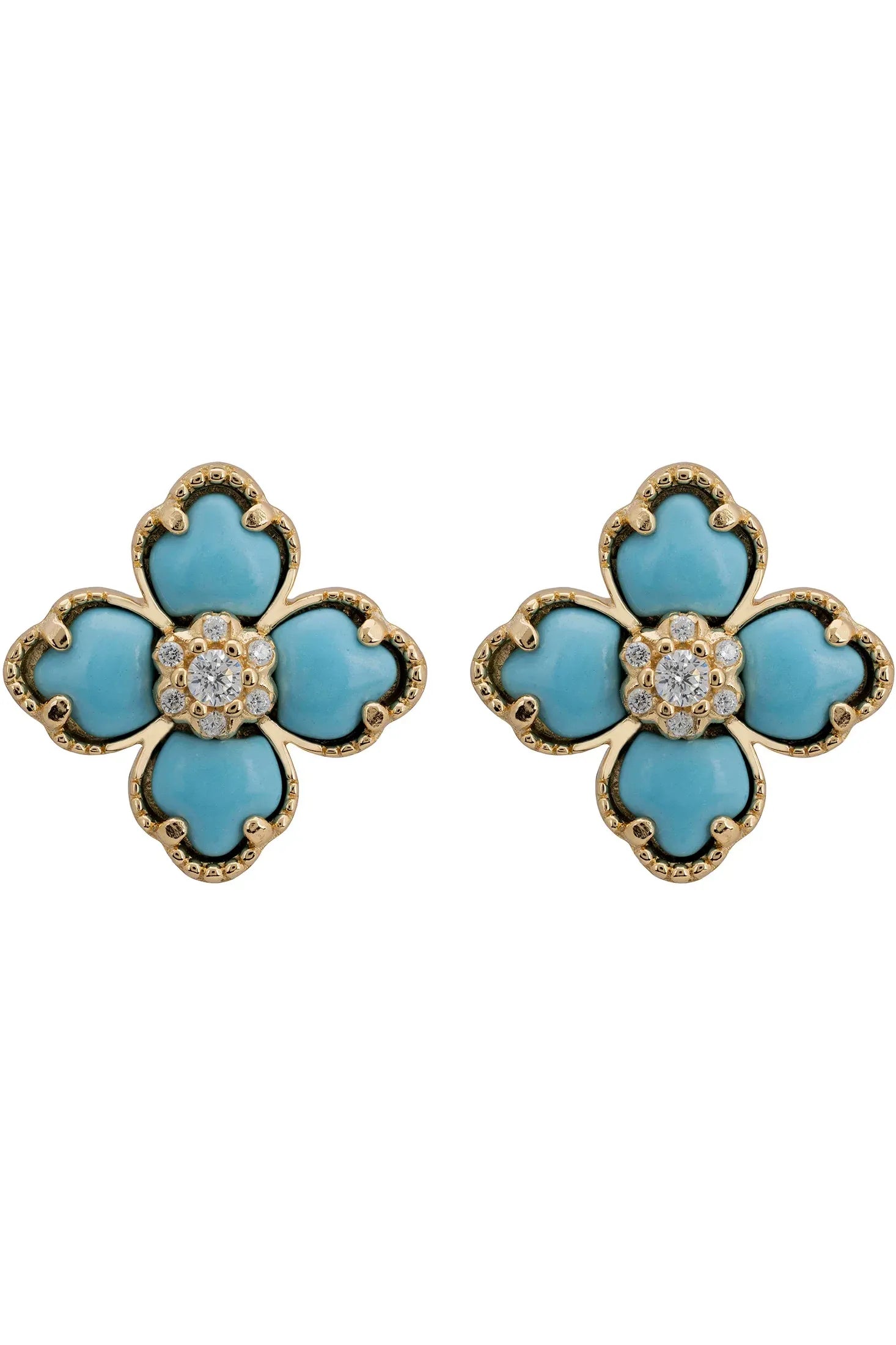 Turquoise clover gold stud earrings.
