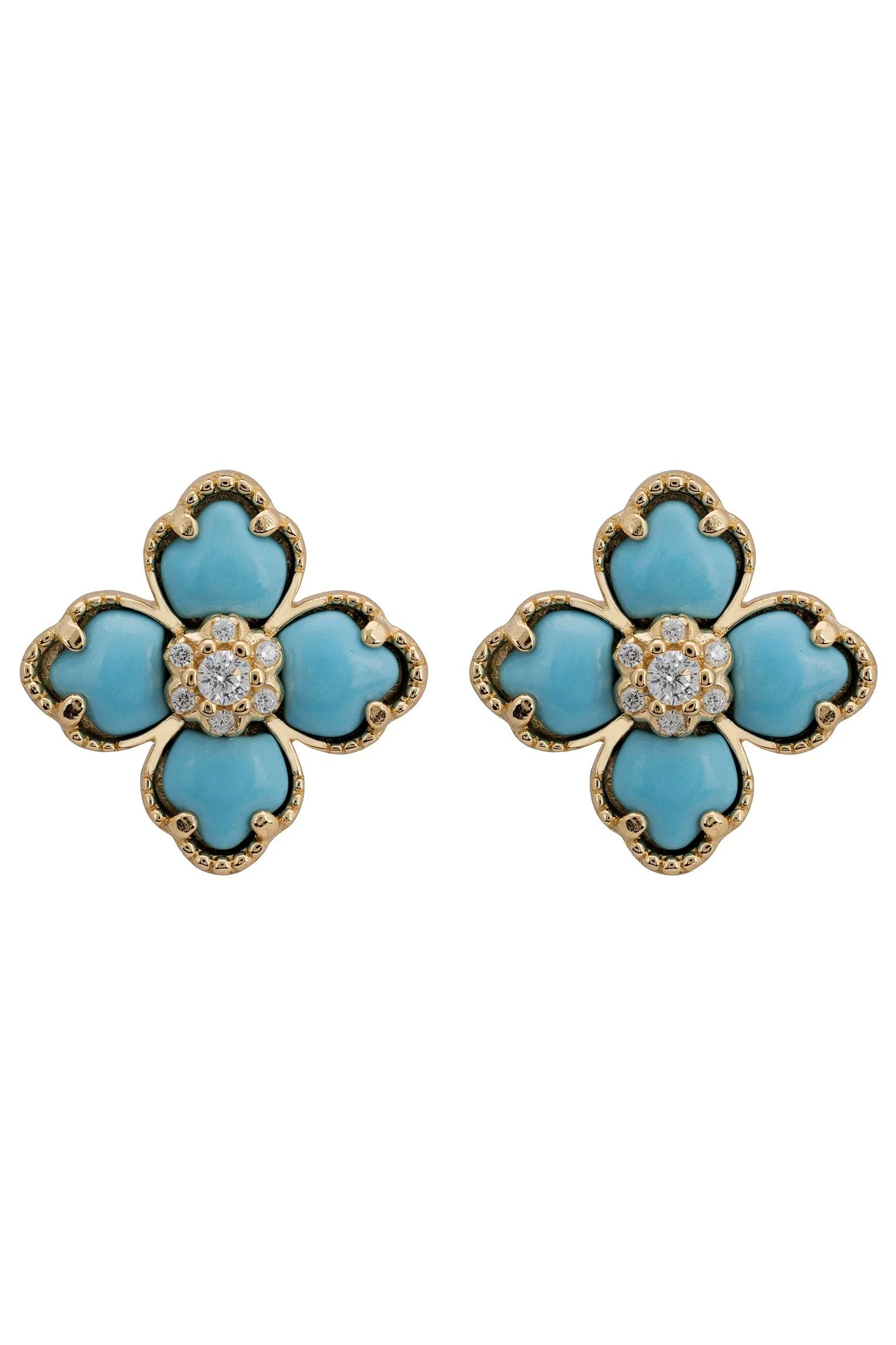 Turquoise clover gold stud earrings.