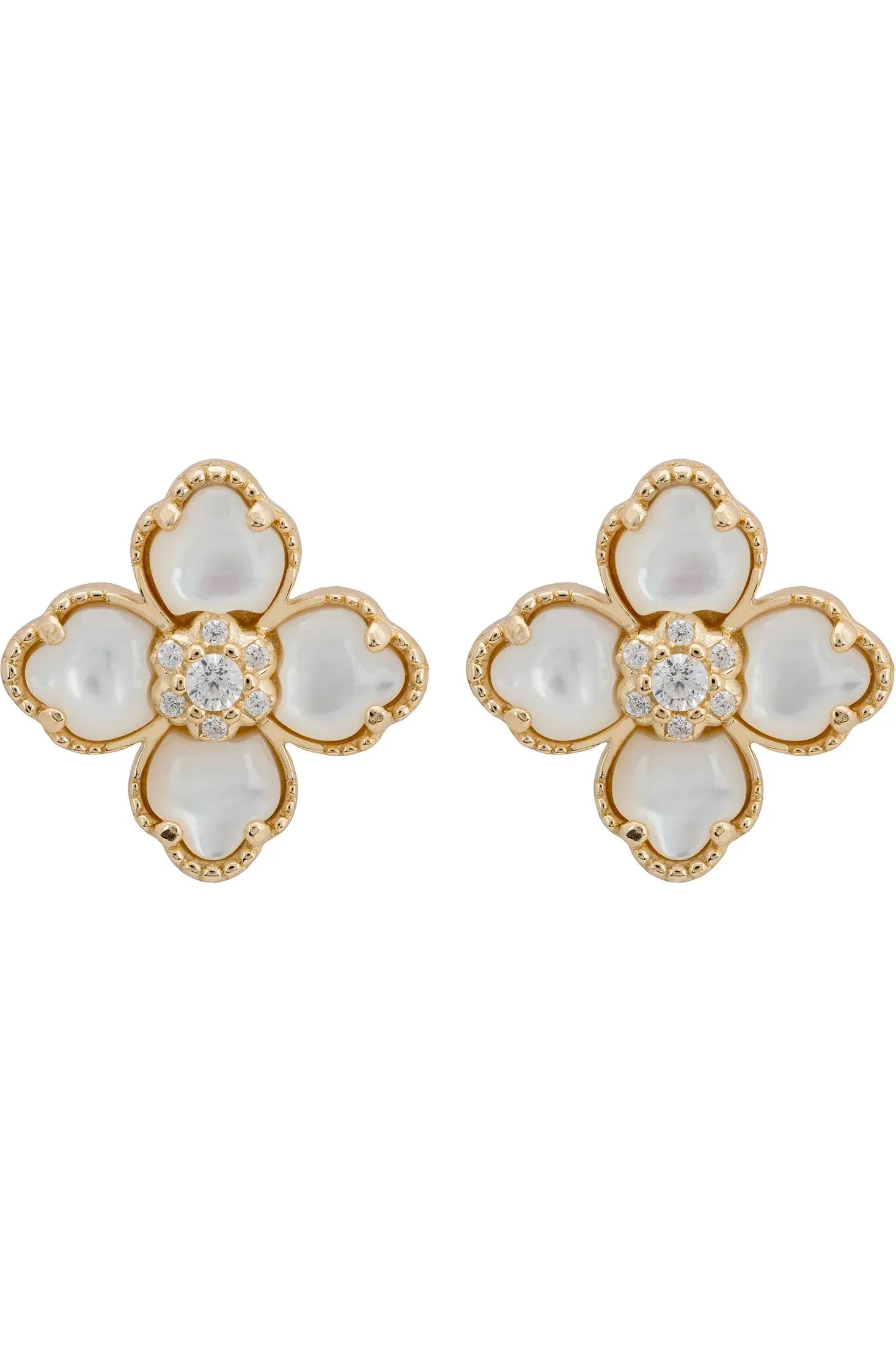 White clover gold stud earrings.