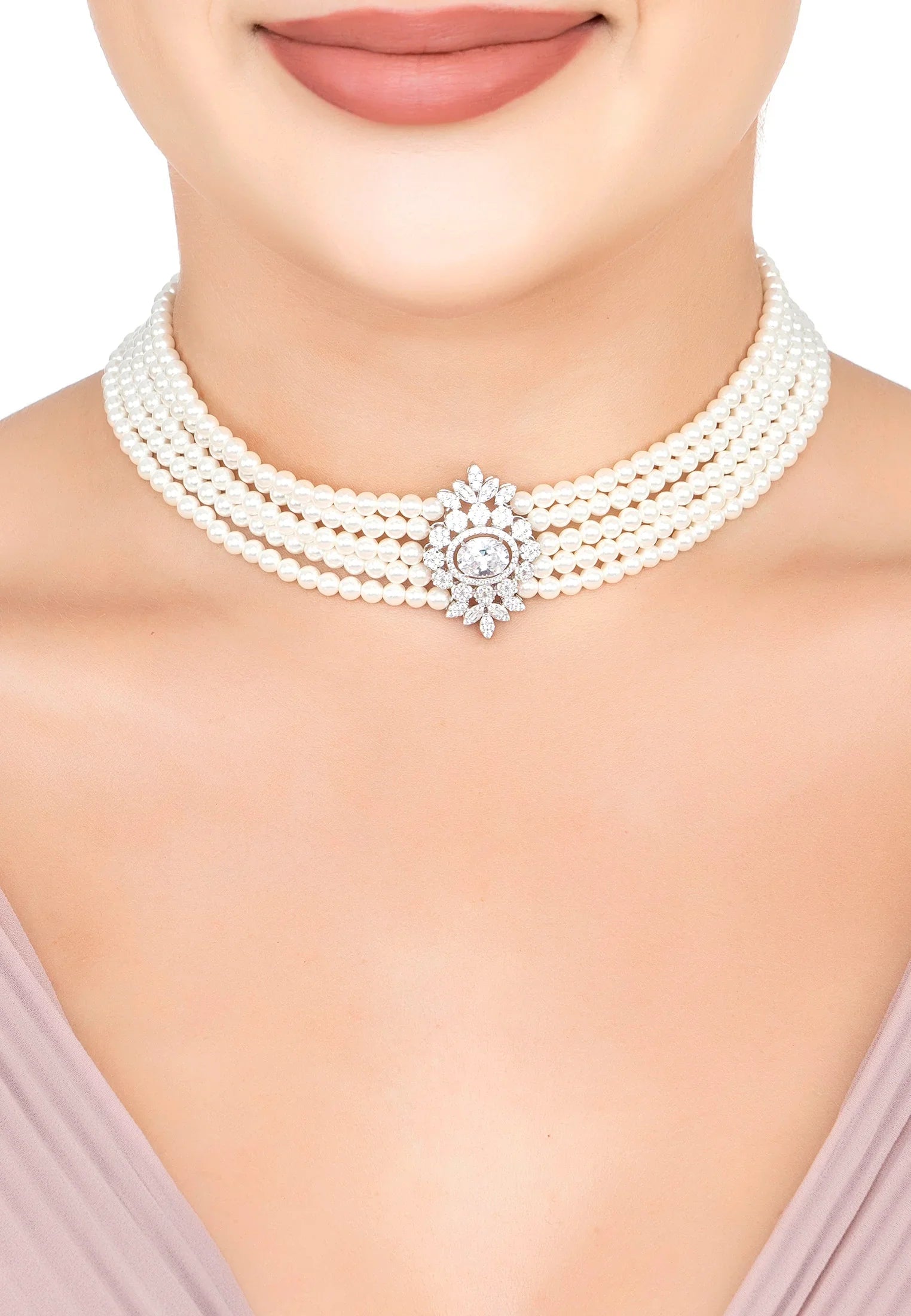 The choker worn by a model.
