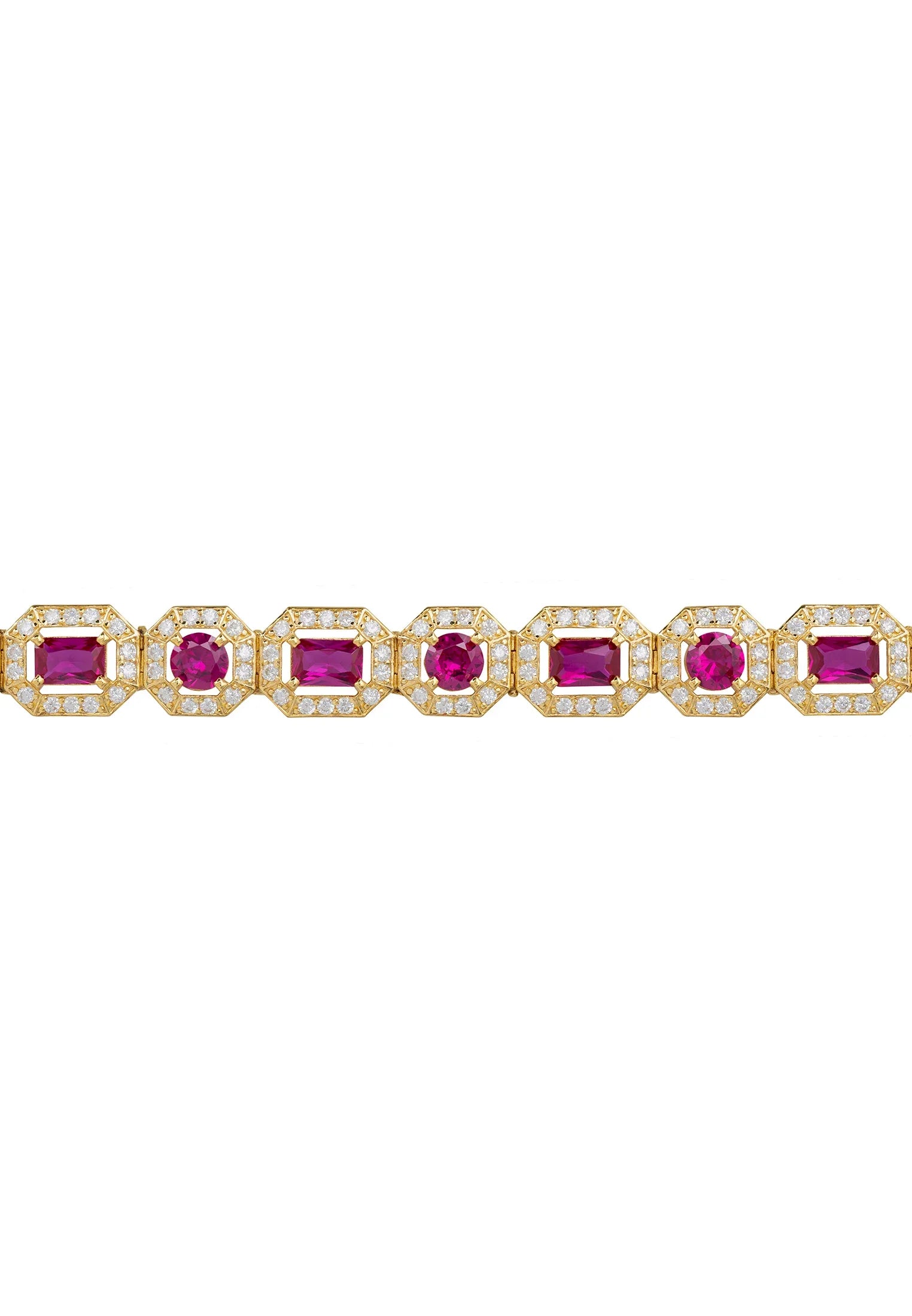 Gold and diamond halo ruby bracelet.