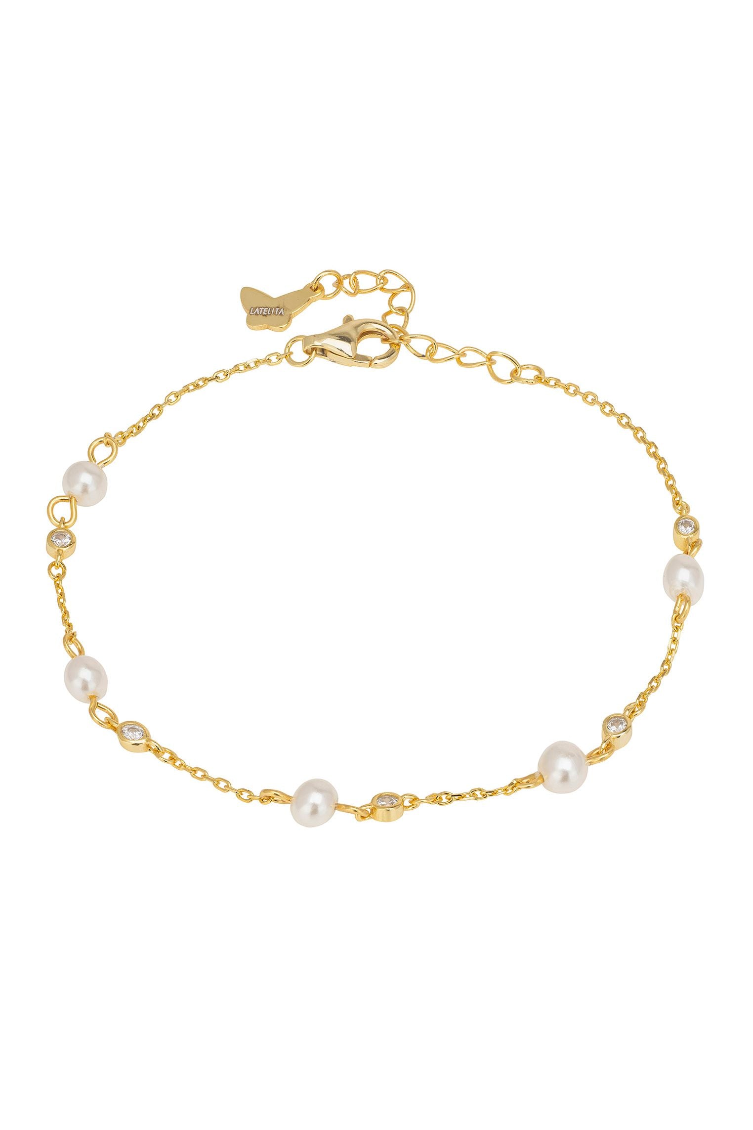 Pearl And Cz Chain Bracelet Gold