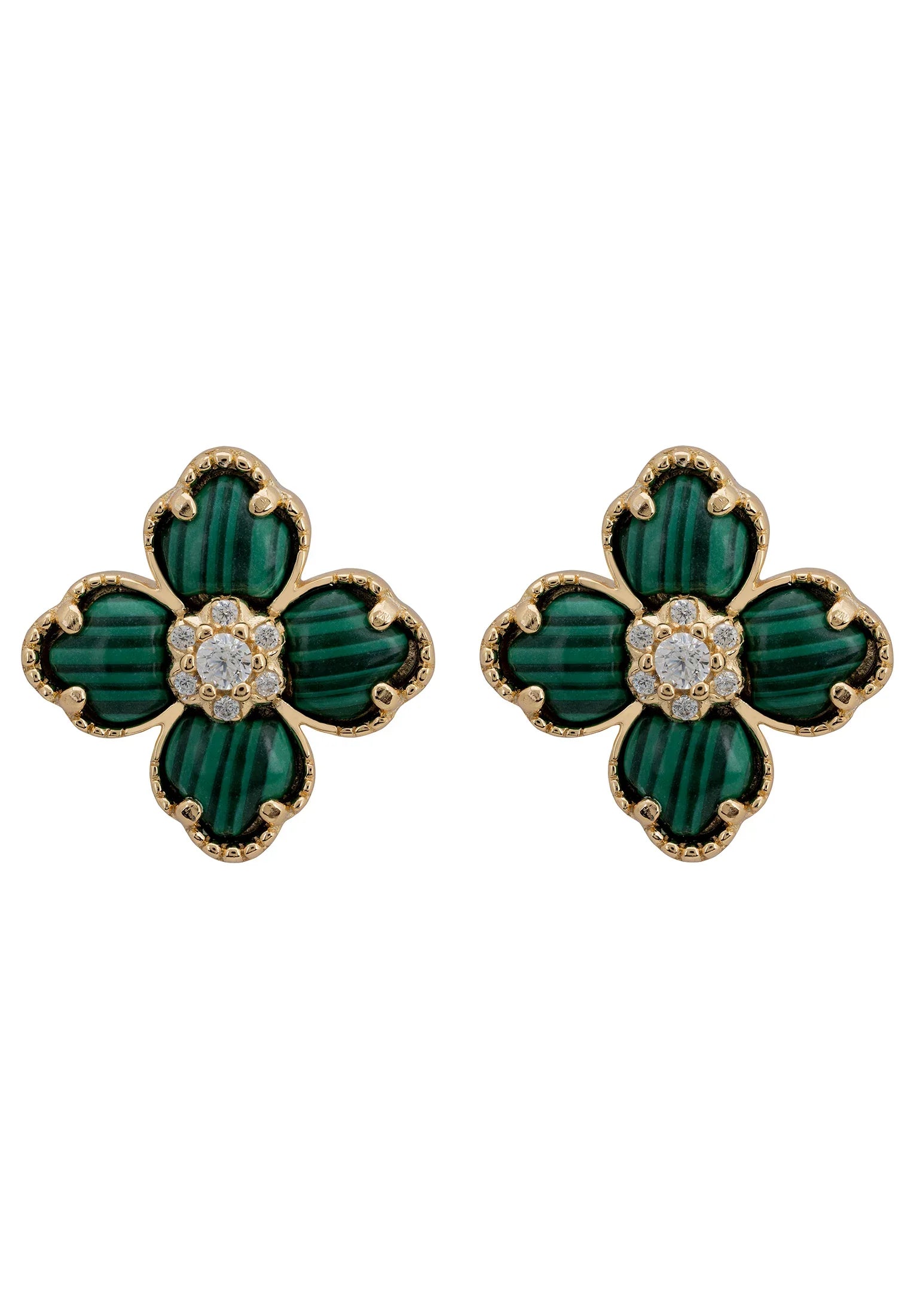 Green clover gold stud earrings.