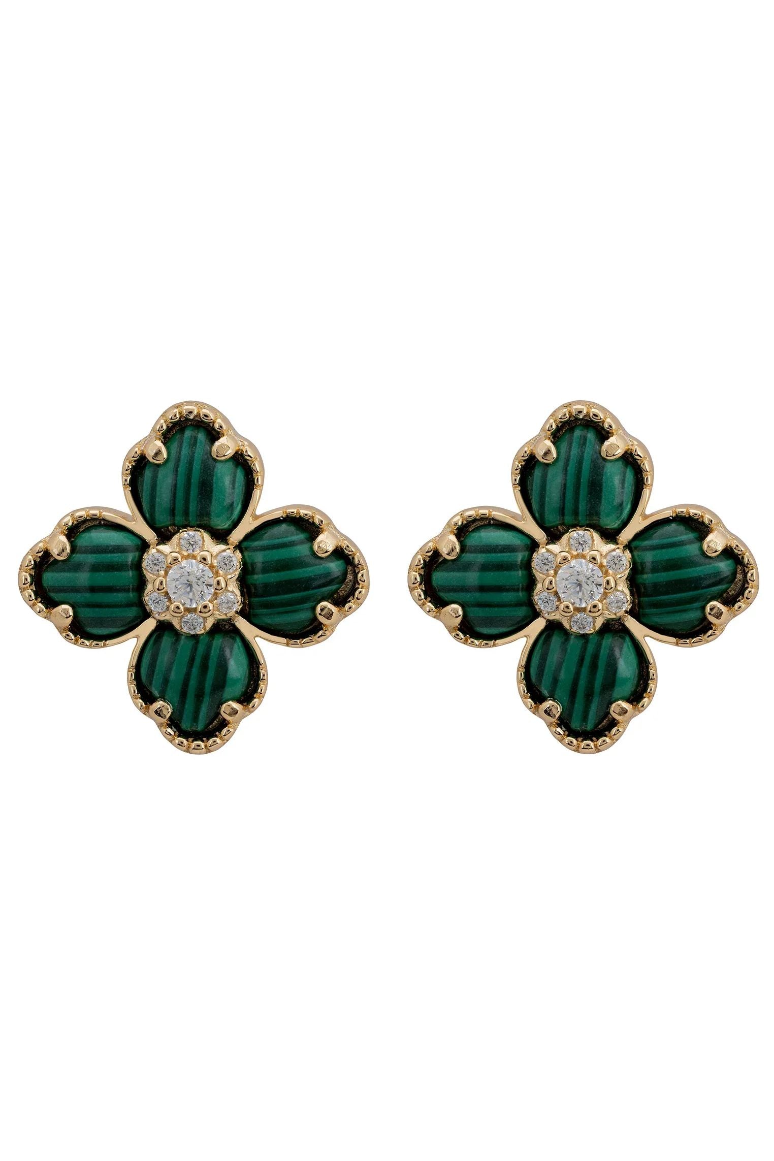 Green clover gold stud earrings.
