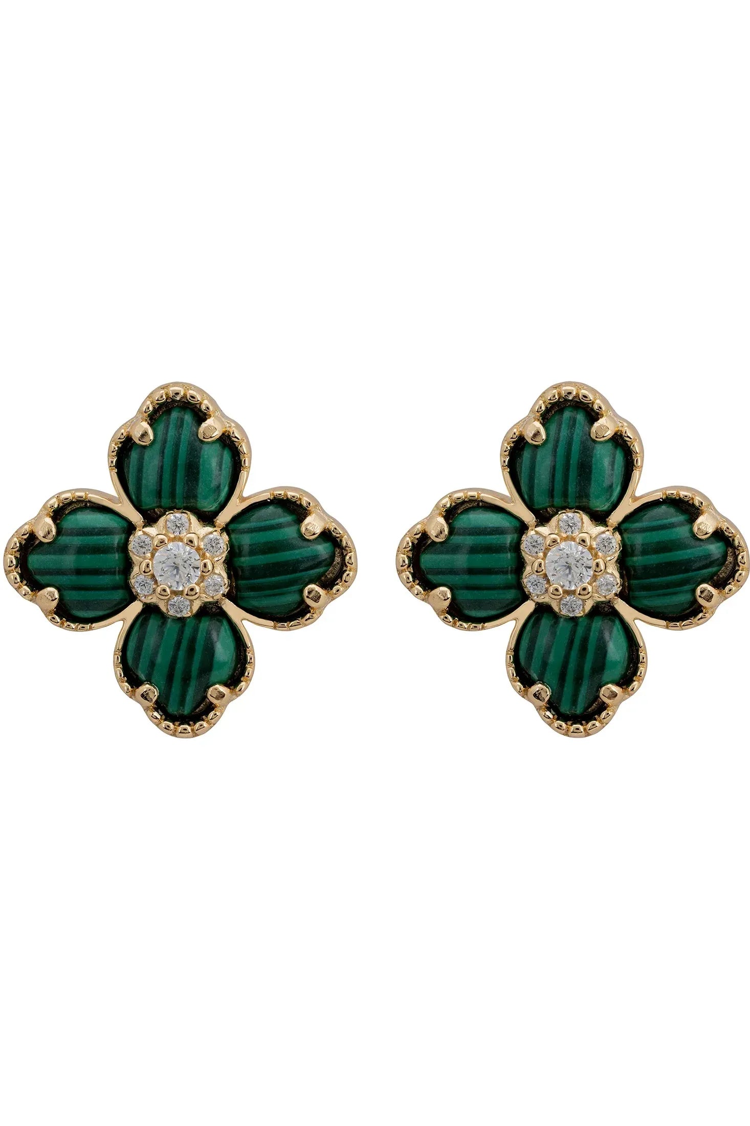 Green clover gold stud earrings.