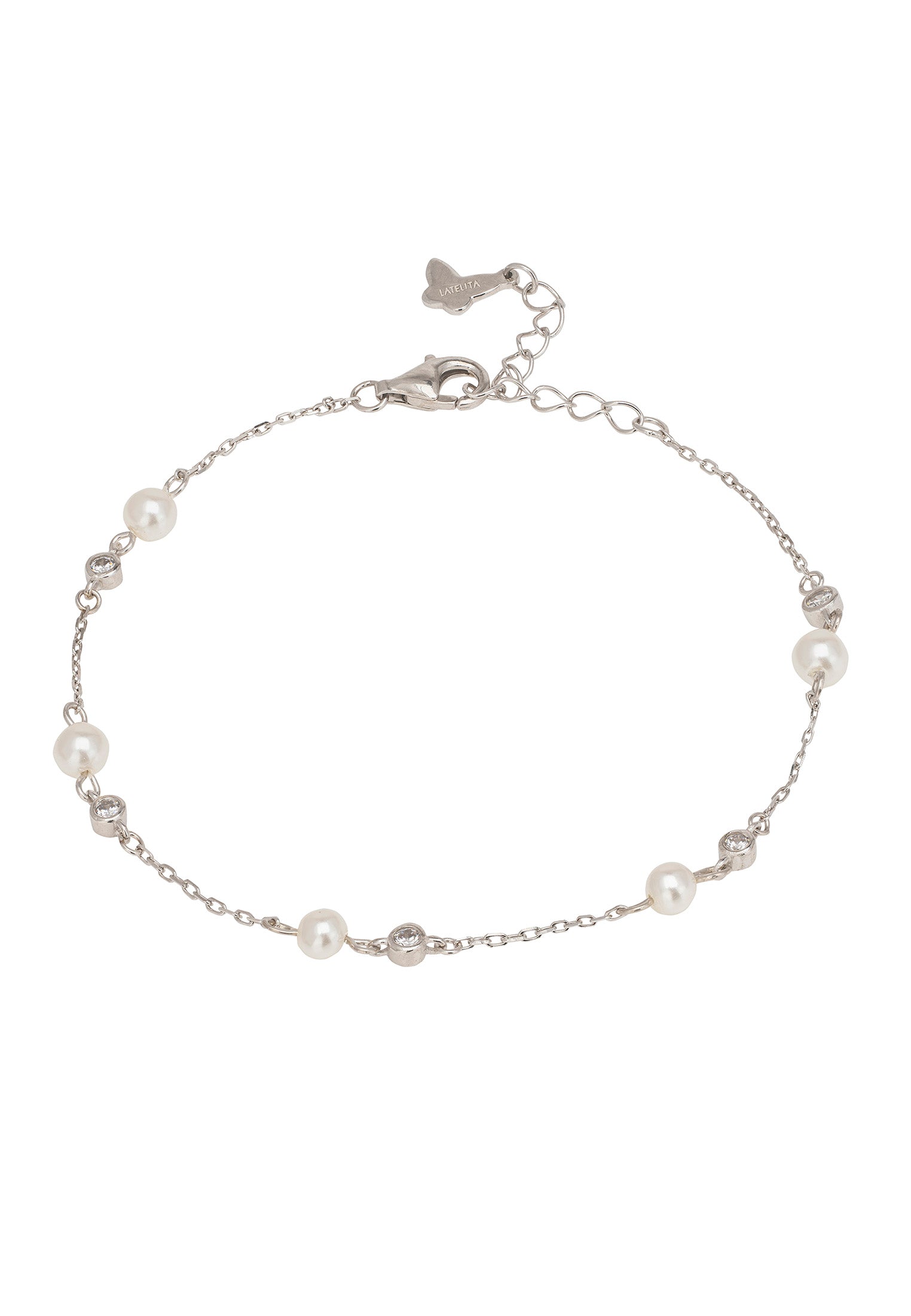 Pearl And Cz Chain Bracelet Silver