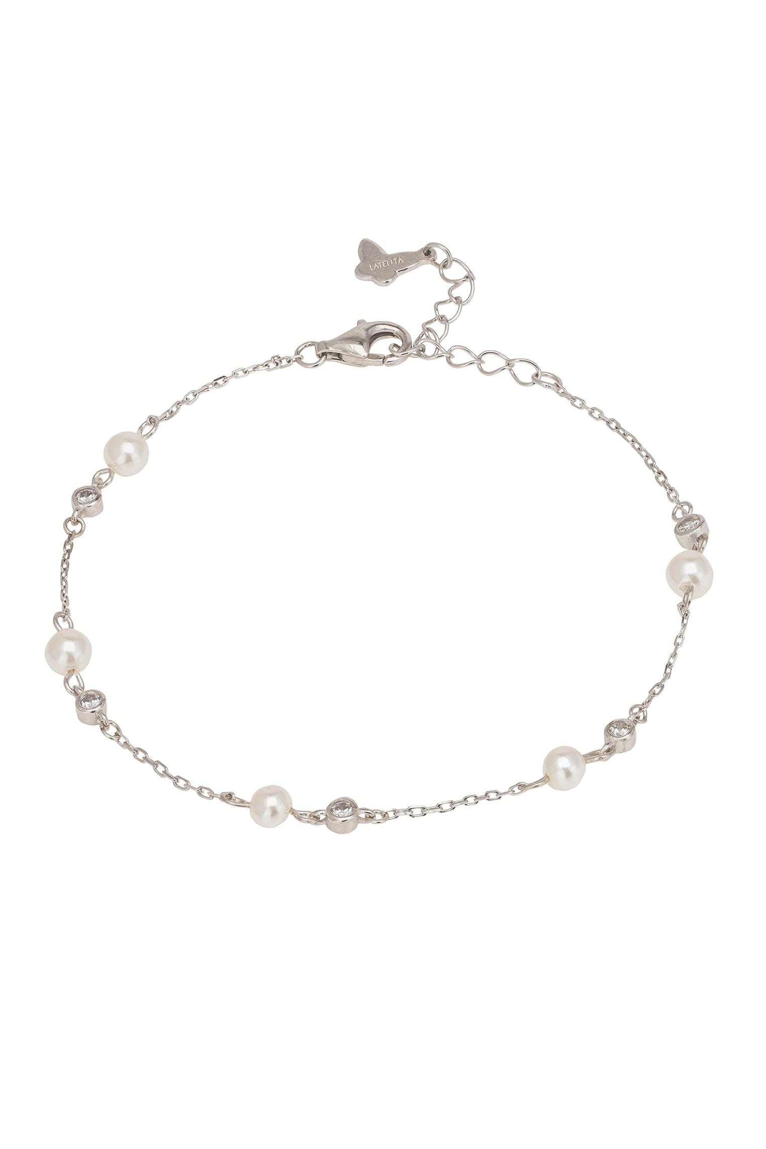 Pearl And Cz Chain Bracelet Silver