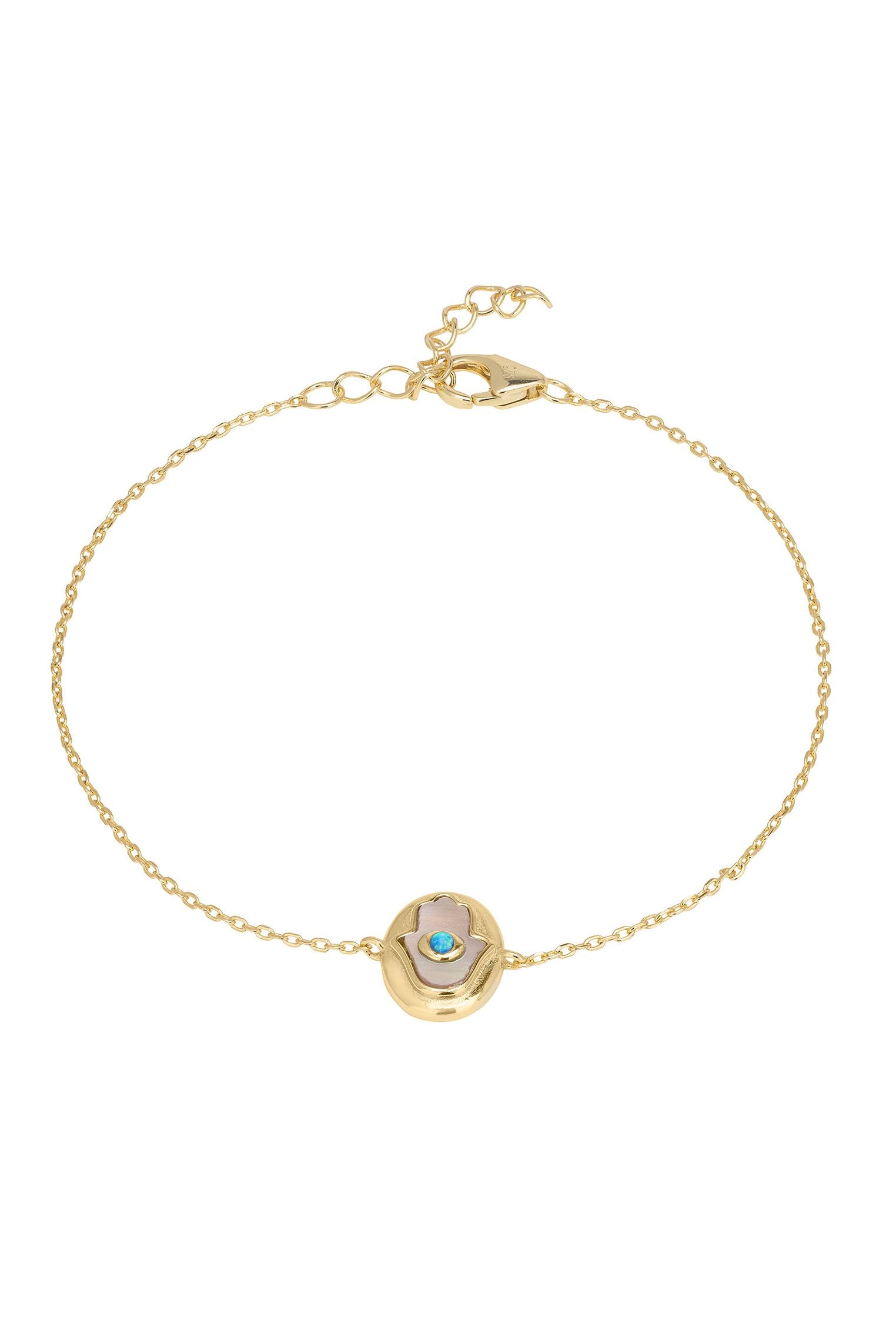 Hamsa Hand Mother Of Pearl With Opal Bracelet Gold