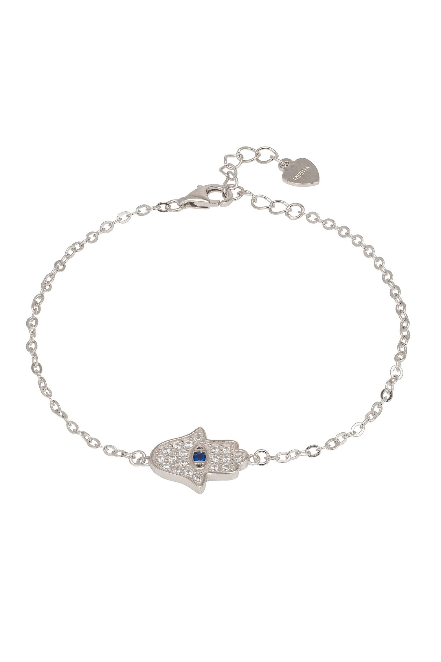 Hamsa Hand With Evil Eye Bracelet Silver